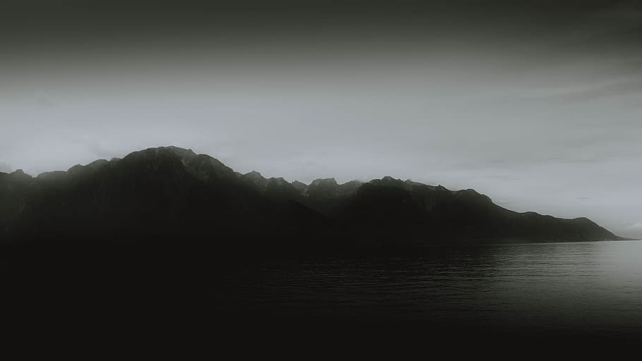 Hd Wallpaper Mountain Range Near Body Of Water Under Foggy Weather