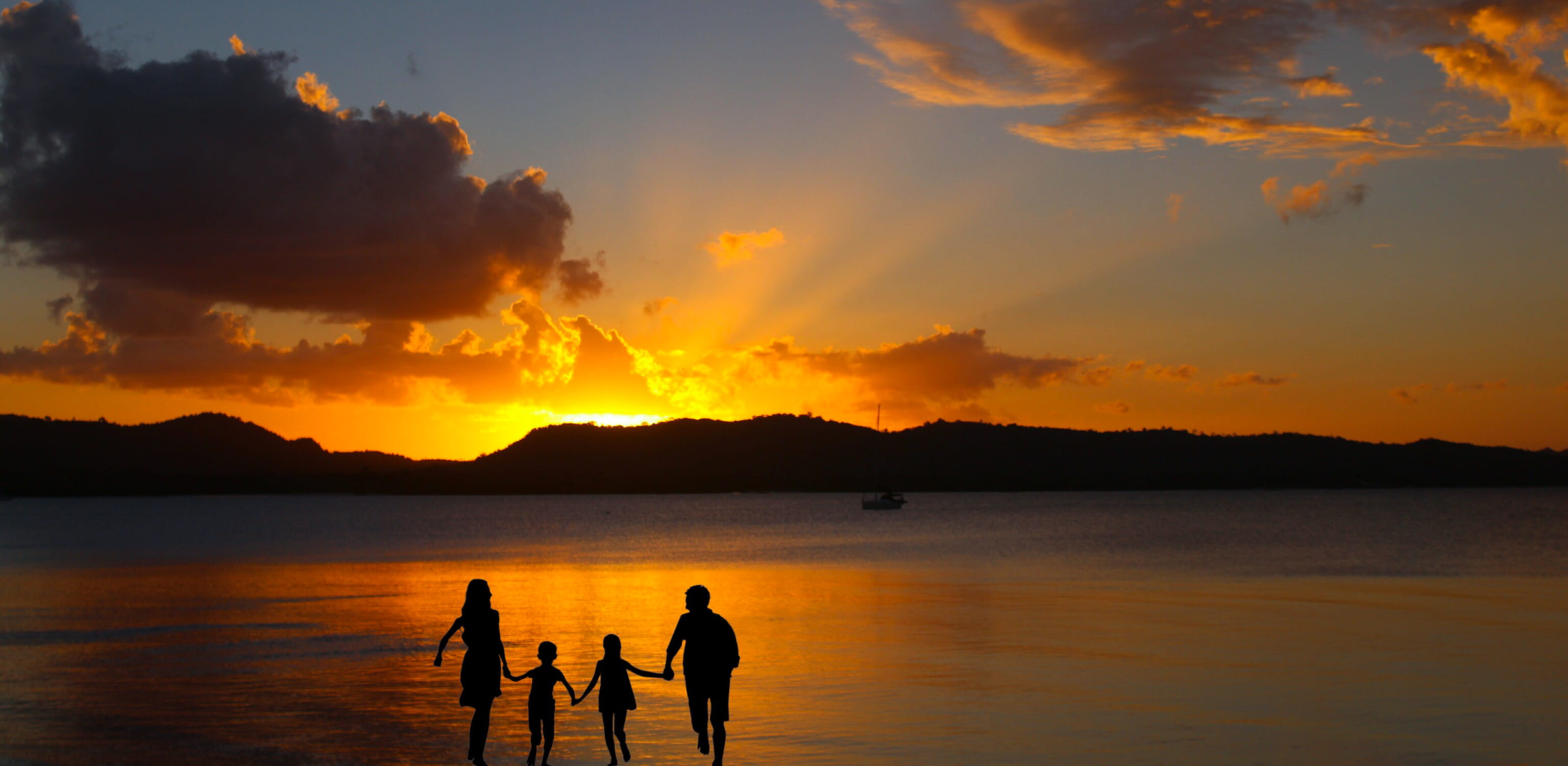 sunset, family, vacation, beach, families, children, human