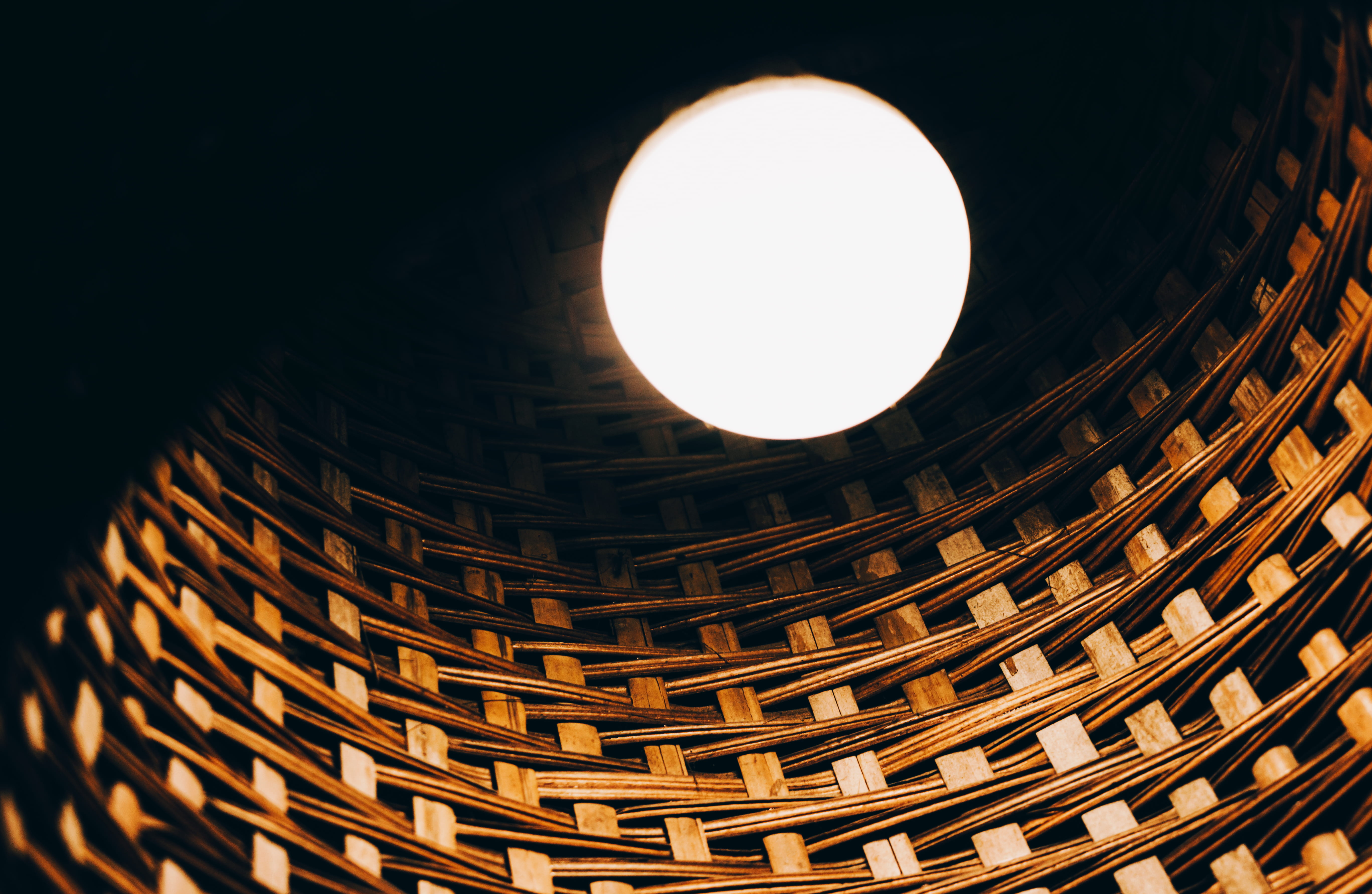 White Light, close-up, dark, lightbulb, pattern, shape, wicker