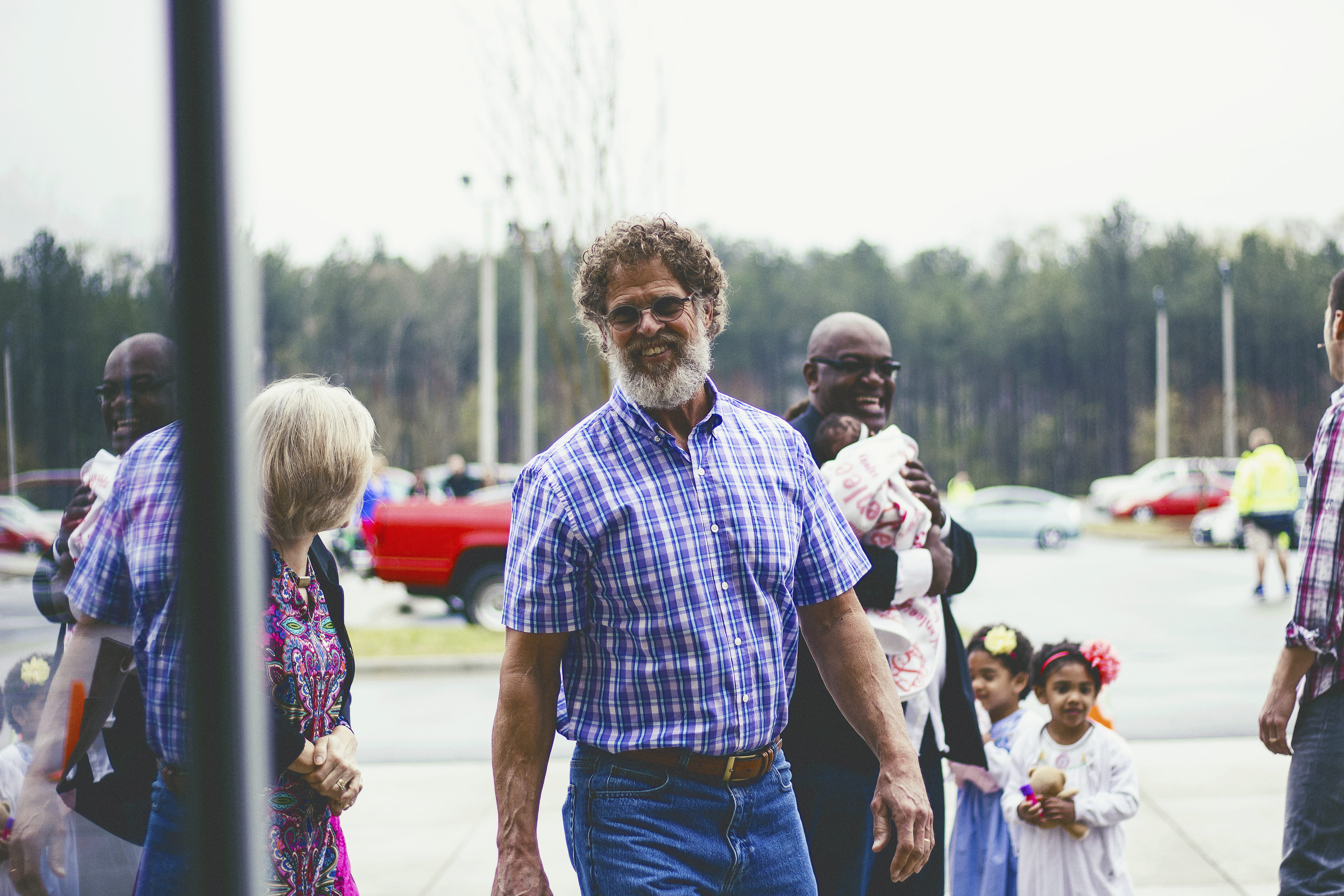 happy, random, beard, talking, people, walking, day, curly