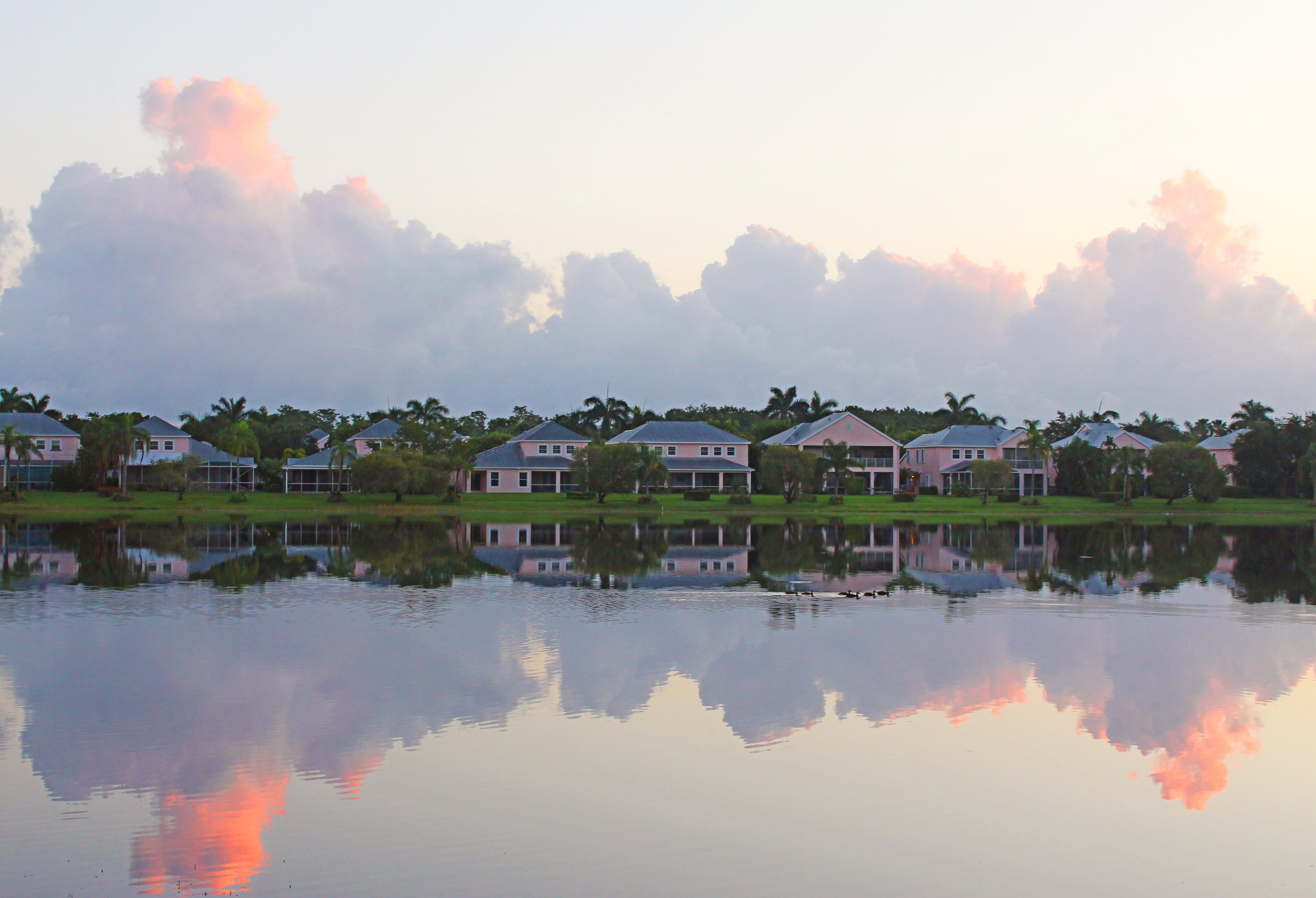 sky, lake, architecture, landscape, clouds, nature, reflection