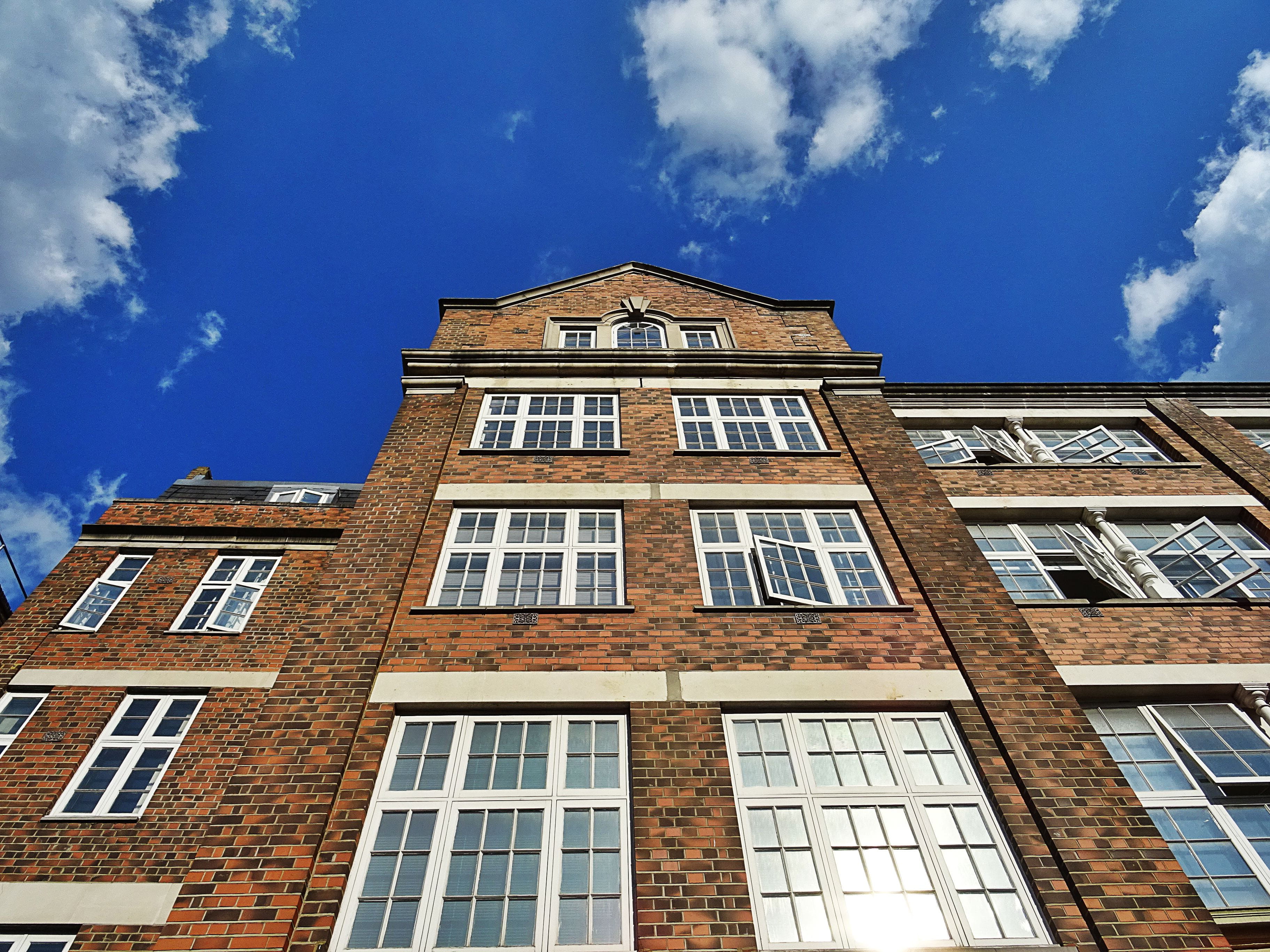 Brown Building, architecture, bricks, clouds, daylight, exterior