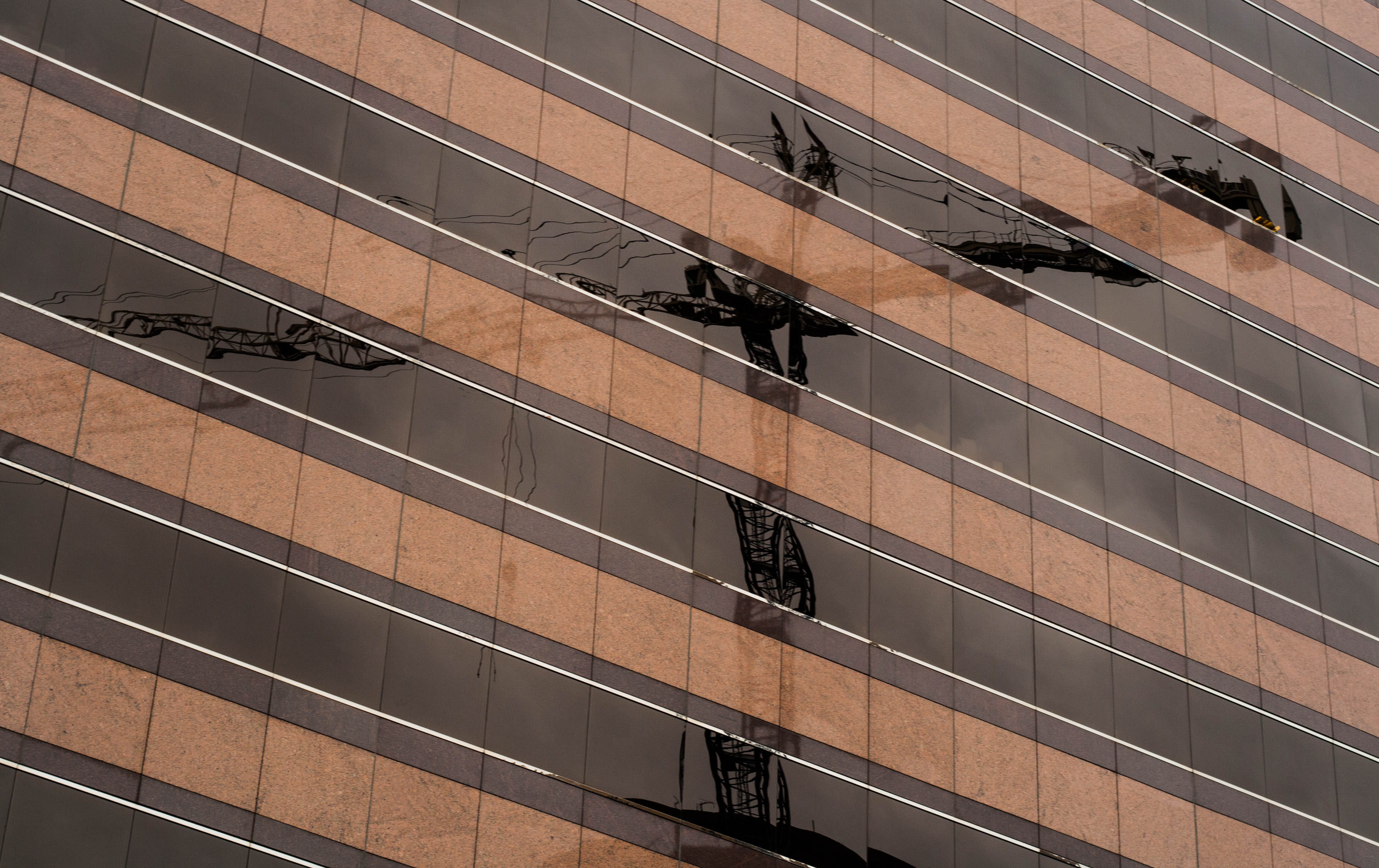 reflection, building, city, crane, built structure, full frame