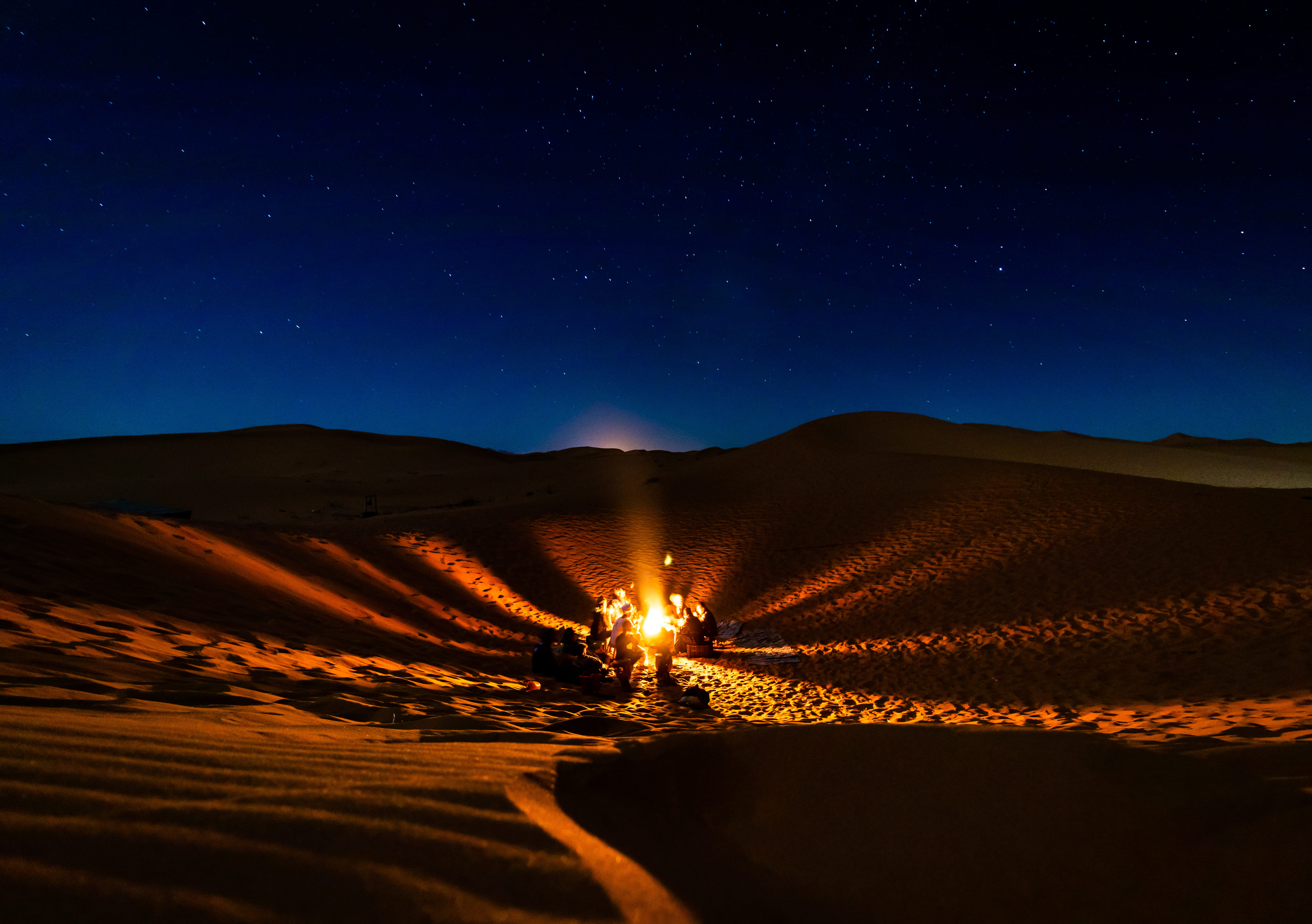 People Having Bonfire at Desert at Night, astronomy, camping