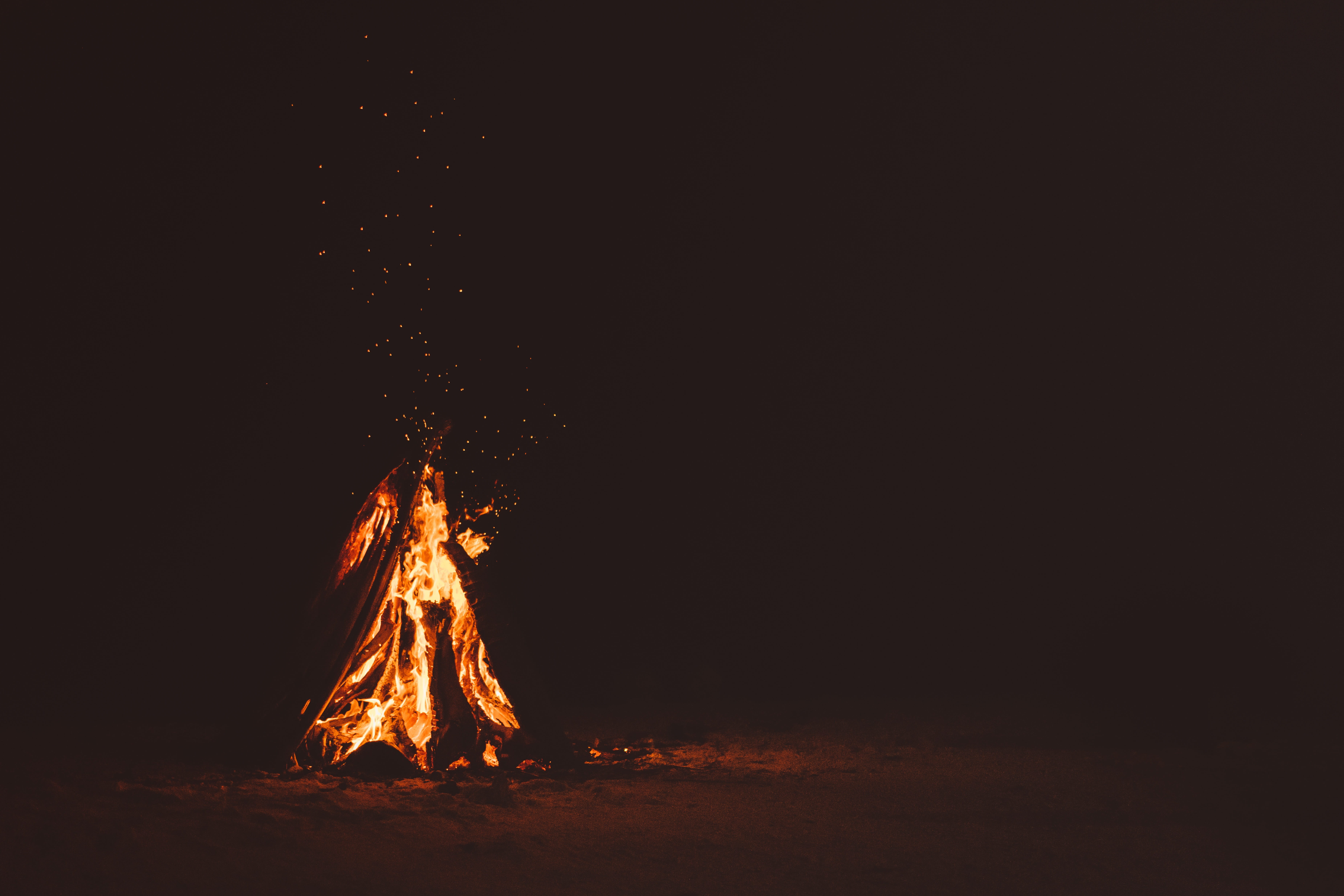 fire, flame, burn, bonfire, campfire, dark, night, beach, burning