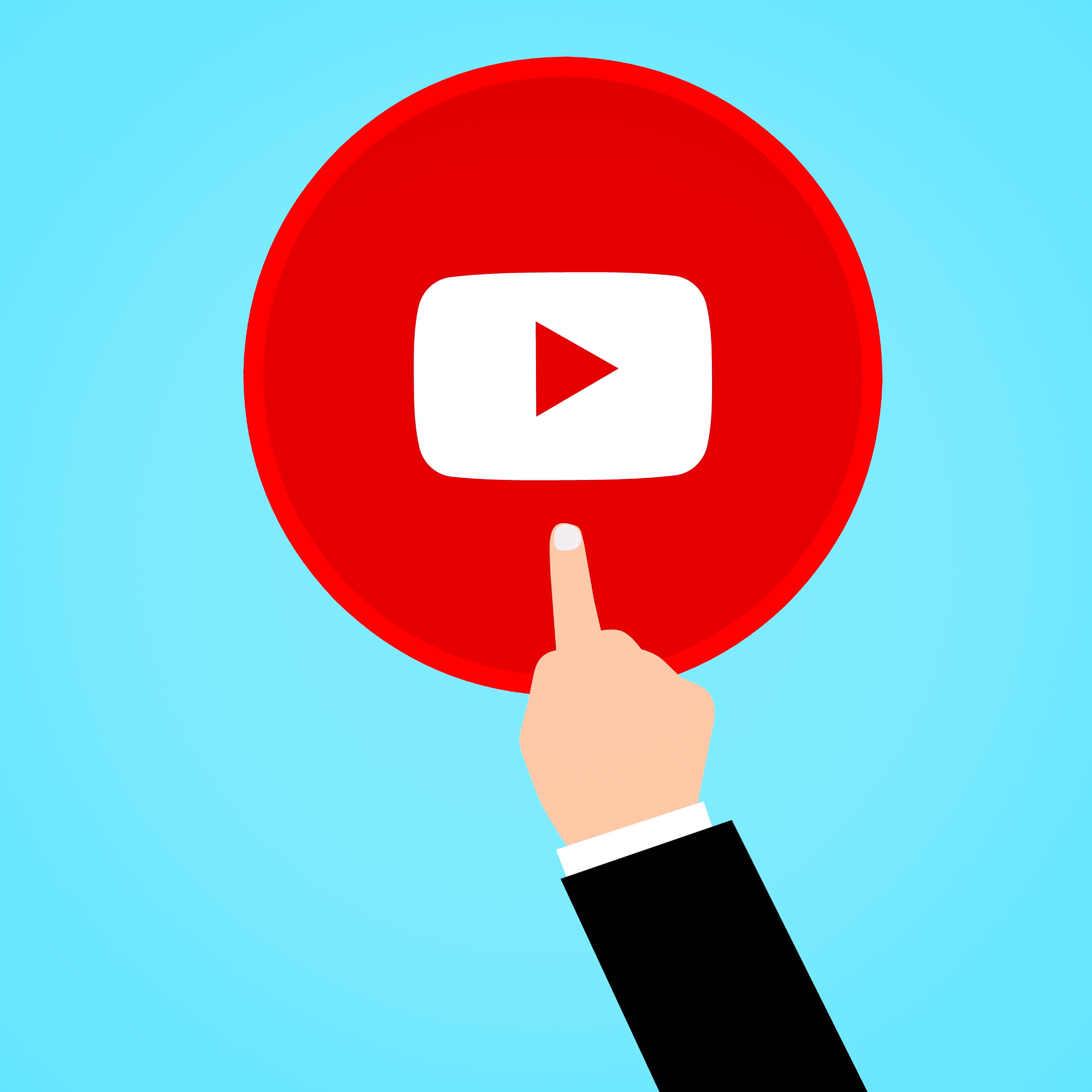 Illustration of hand pressing YouTube icon, subscribe, account