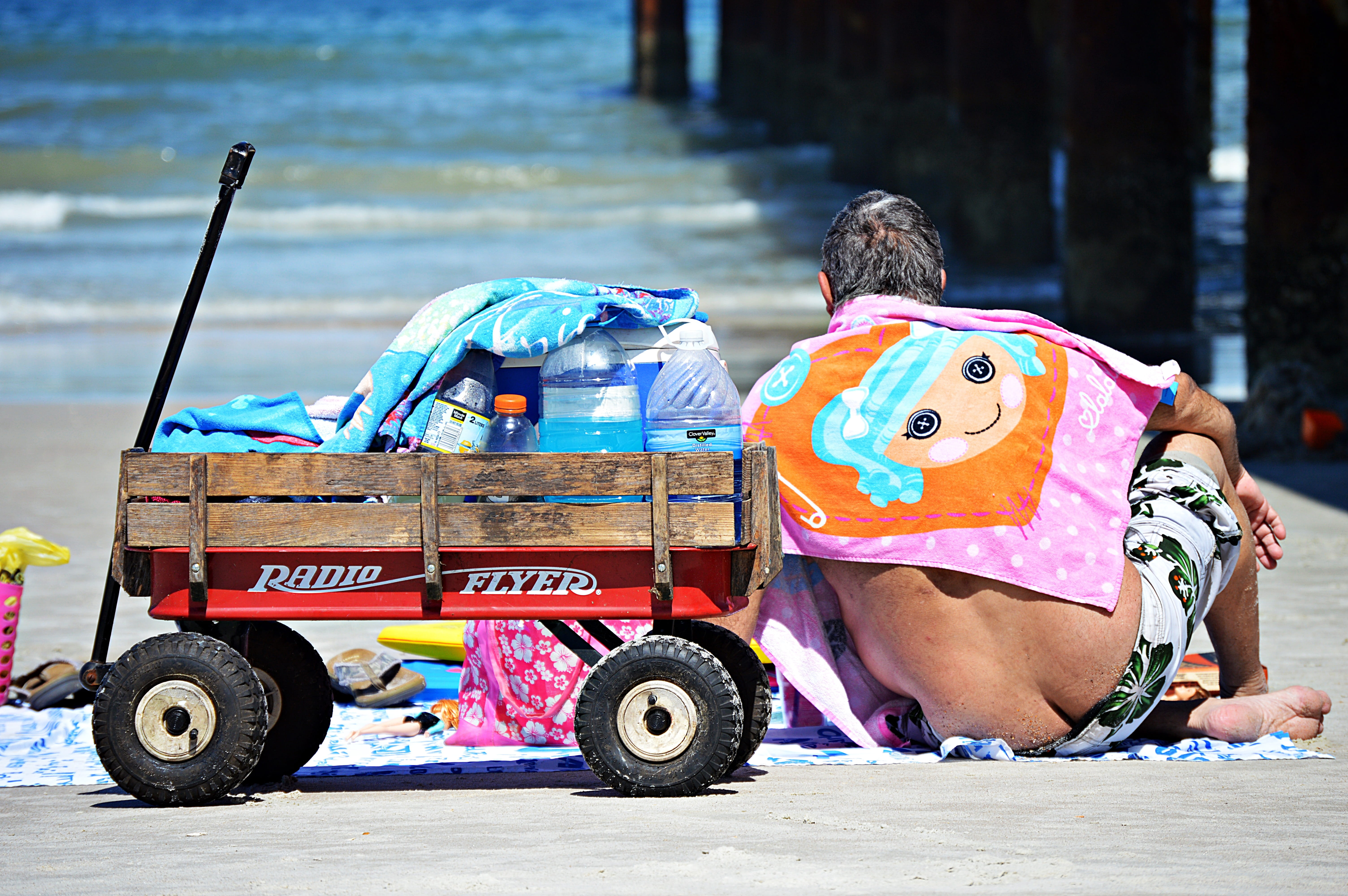 beach, sand, stroller, butt, vacations, sea, summer, ocean
