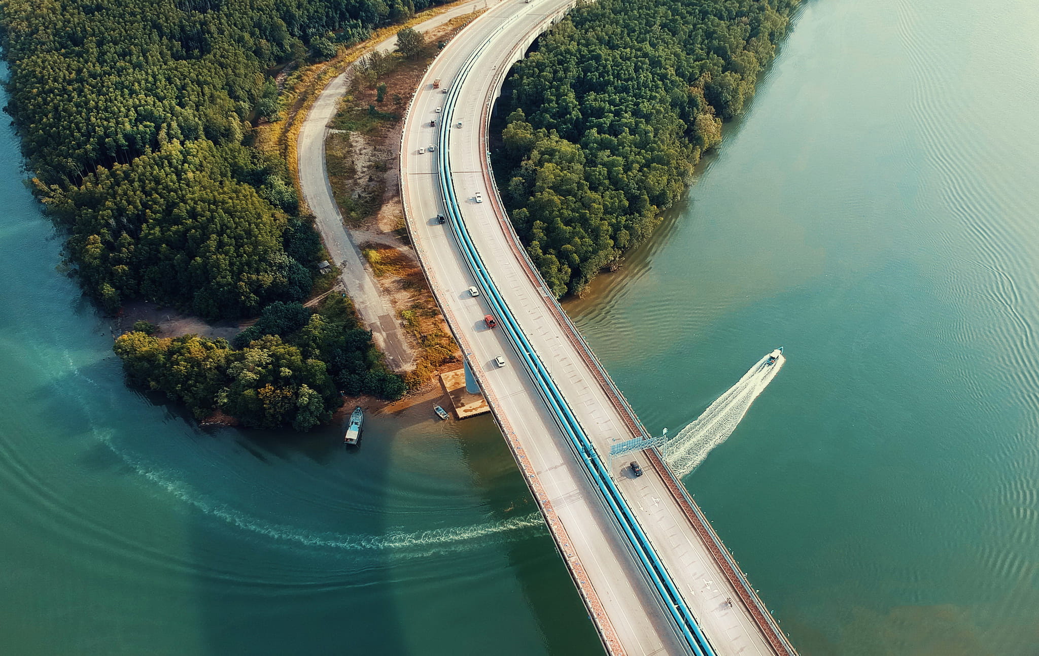 Aerial Photography of Concrete Bridge, beautiful, bird's eye view