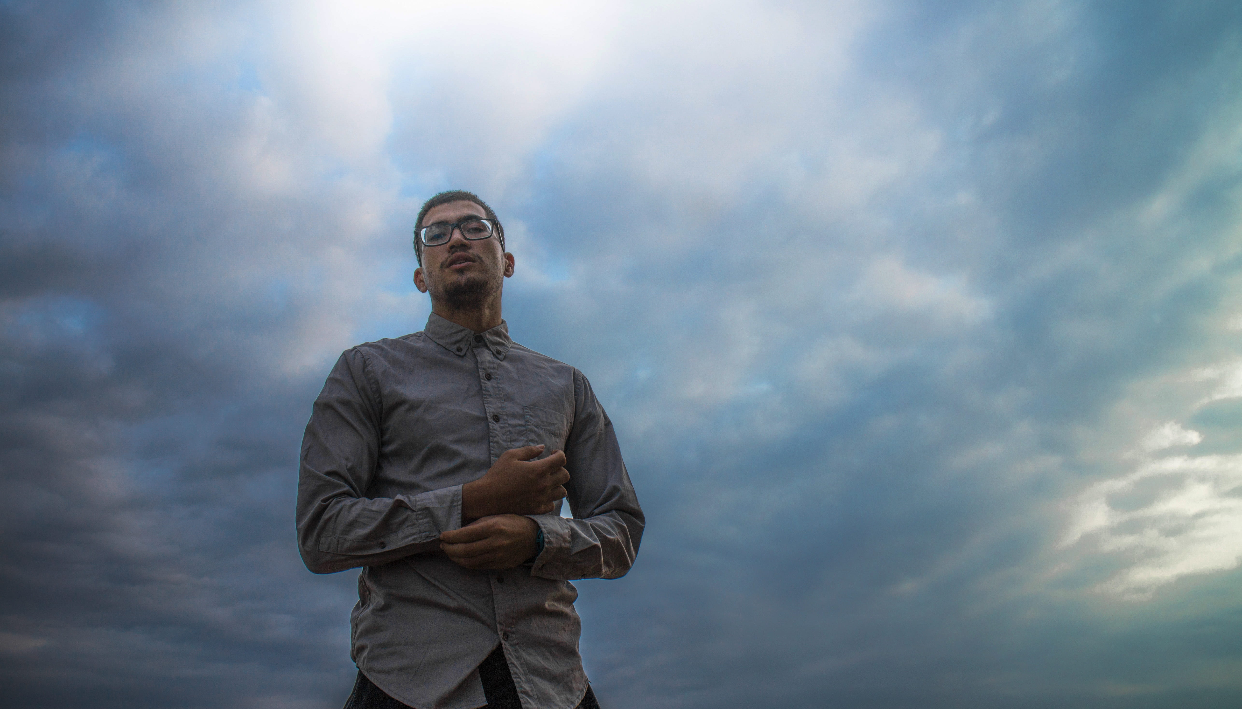 algeria, cloud - sky, one person, standing, low angle view