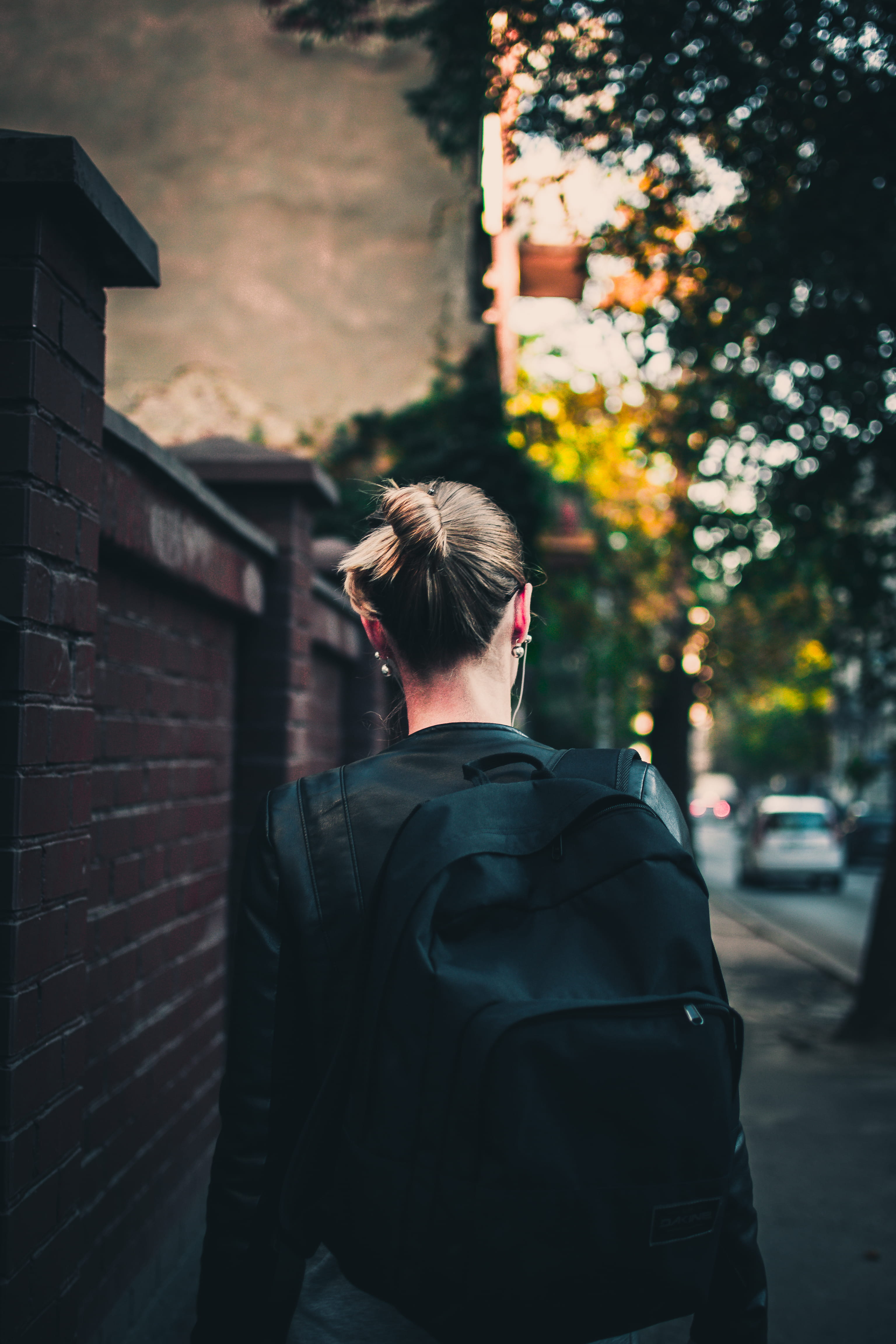 black backpack, architecture, built structure, rear view, one person