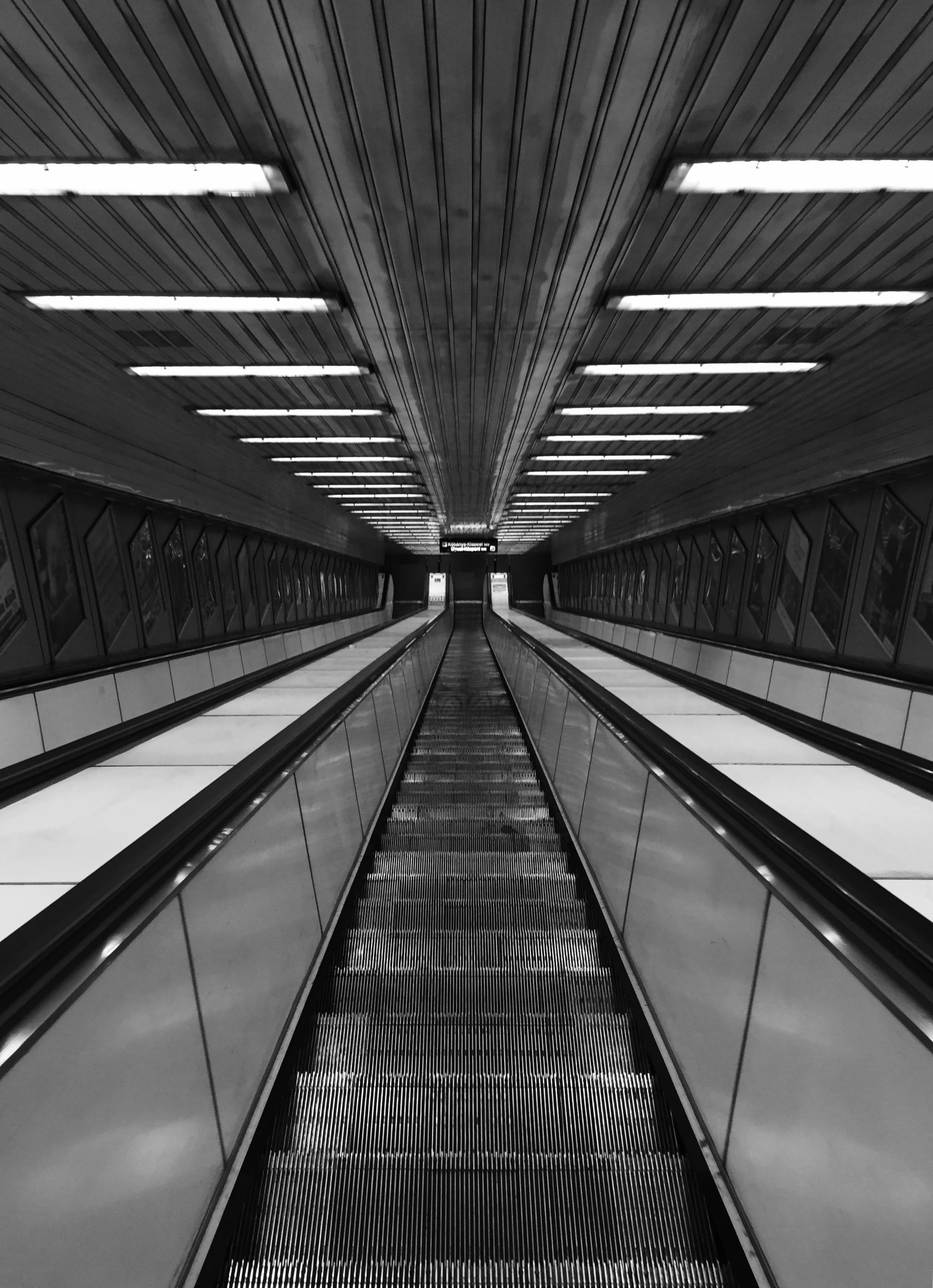 gray empty escalator, architecture, built structure, direction