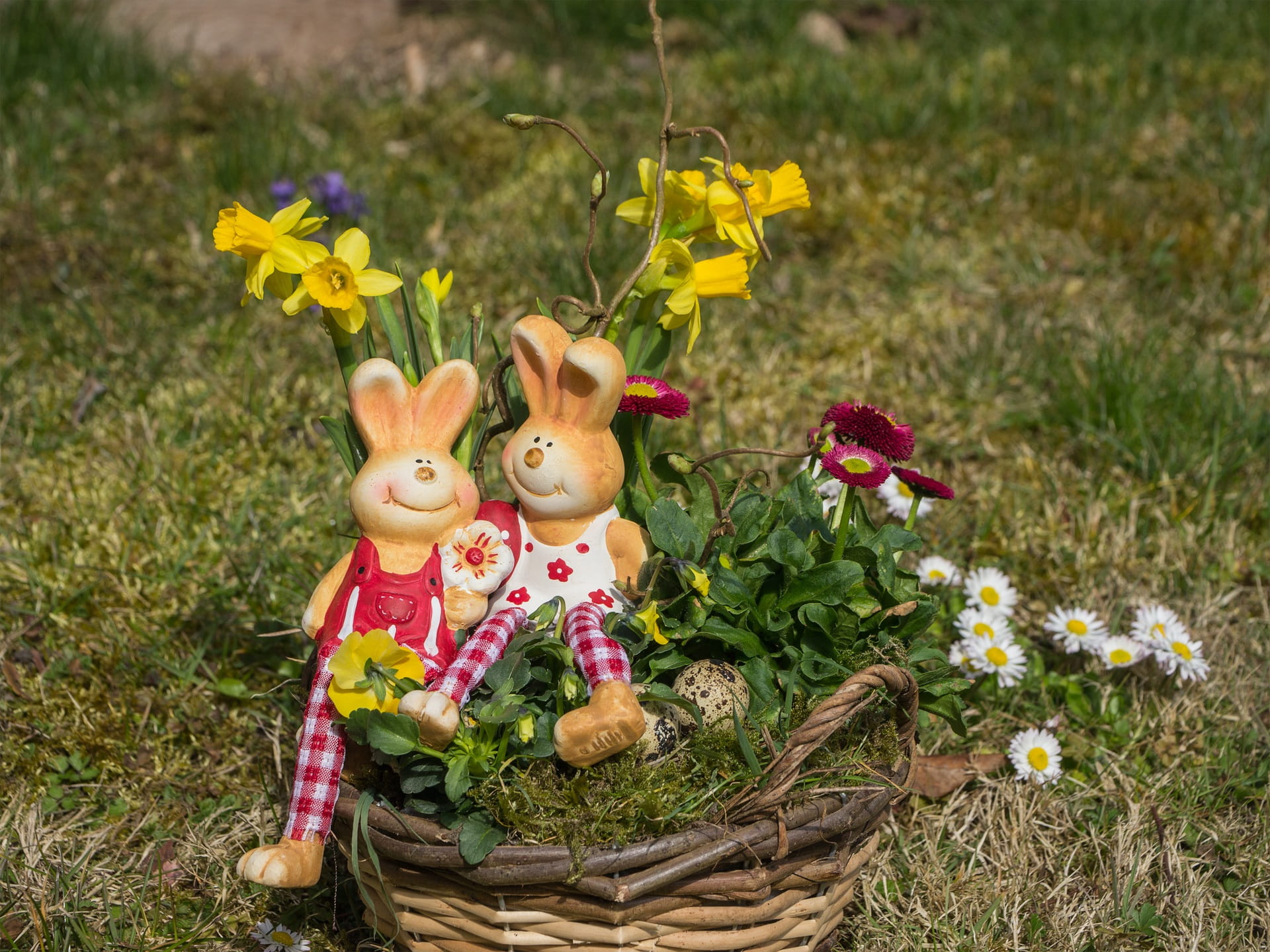 easter, easter bunny, deco, easter decor, osterkorb, flower