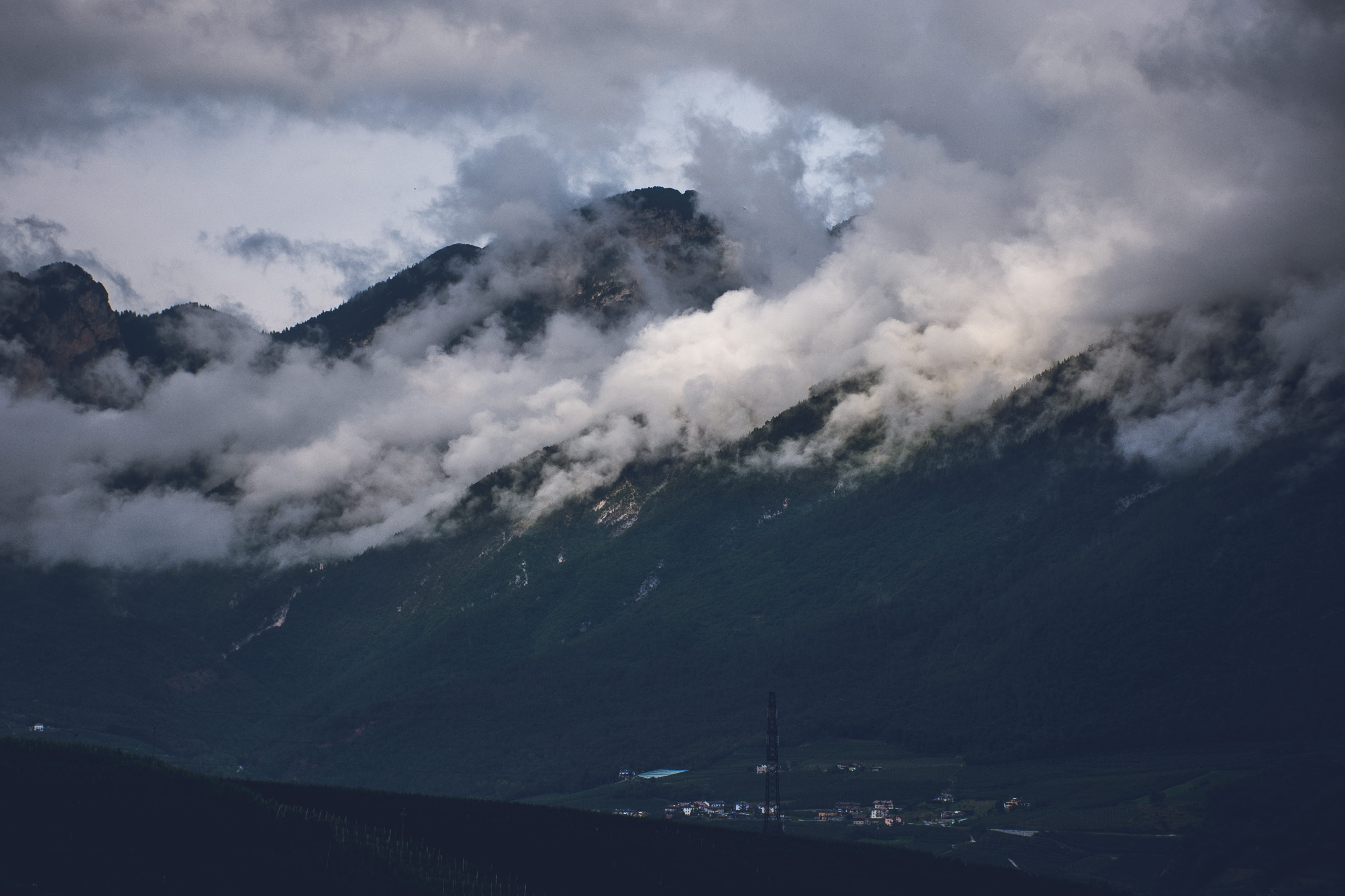 Green Mountains Under White Clouds, cloudy, dark, dawn, daylight
