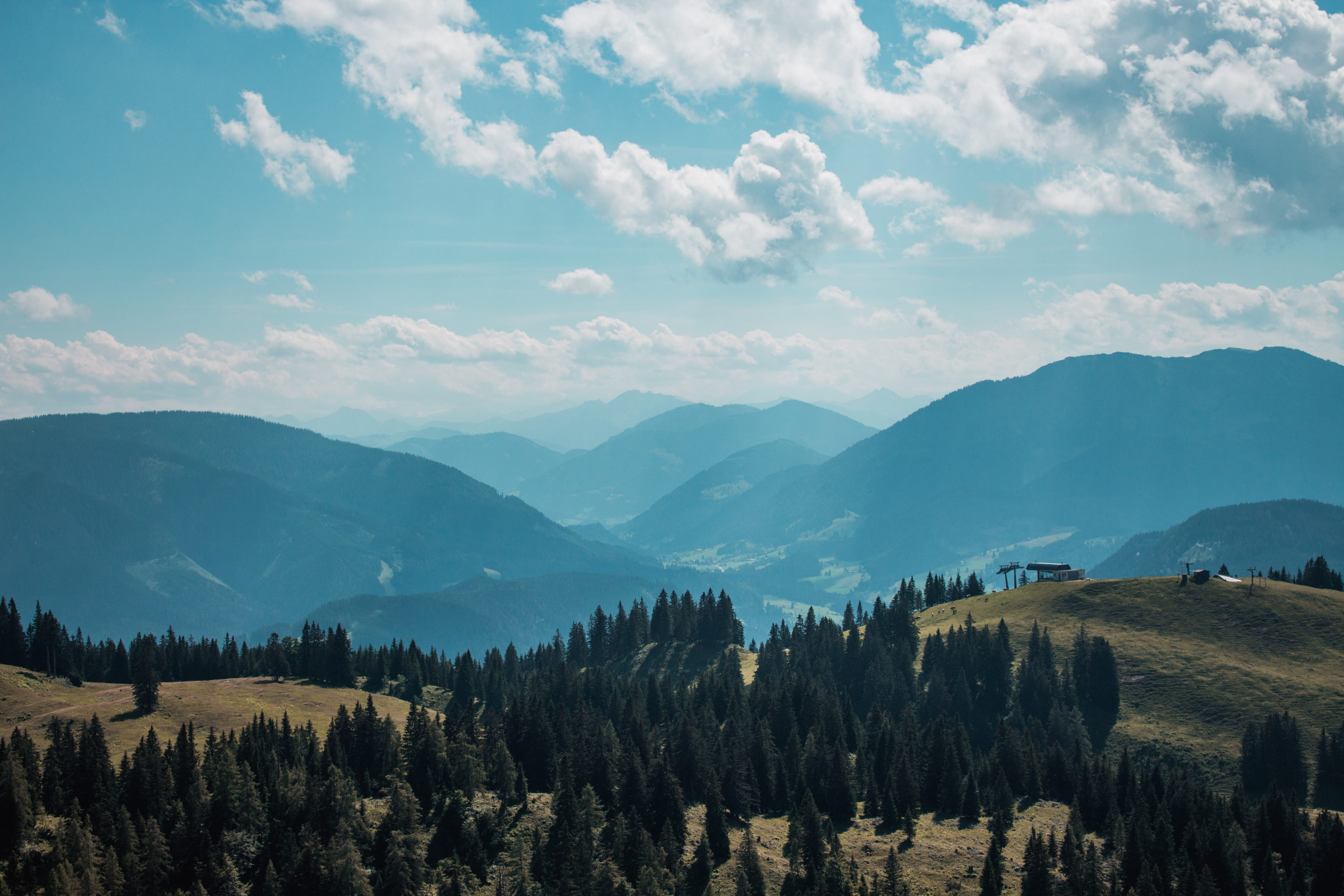 green leafed trees under cloudy sky, mountain, scenics - nature