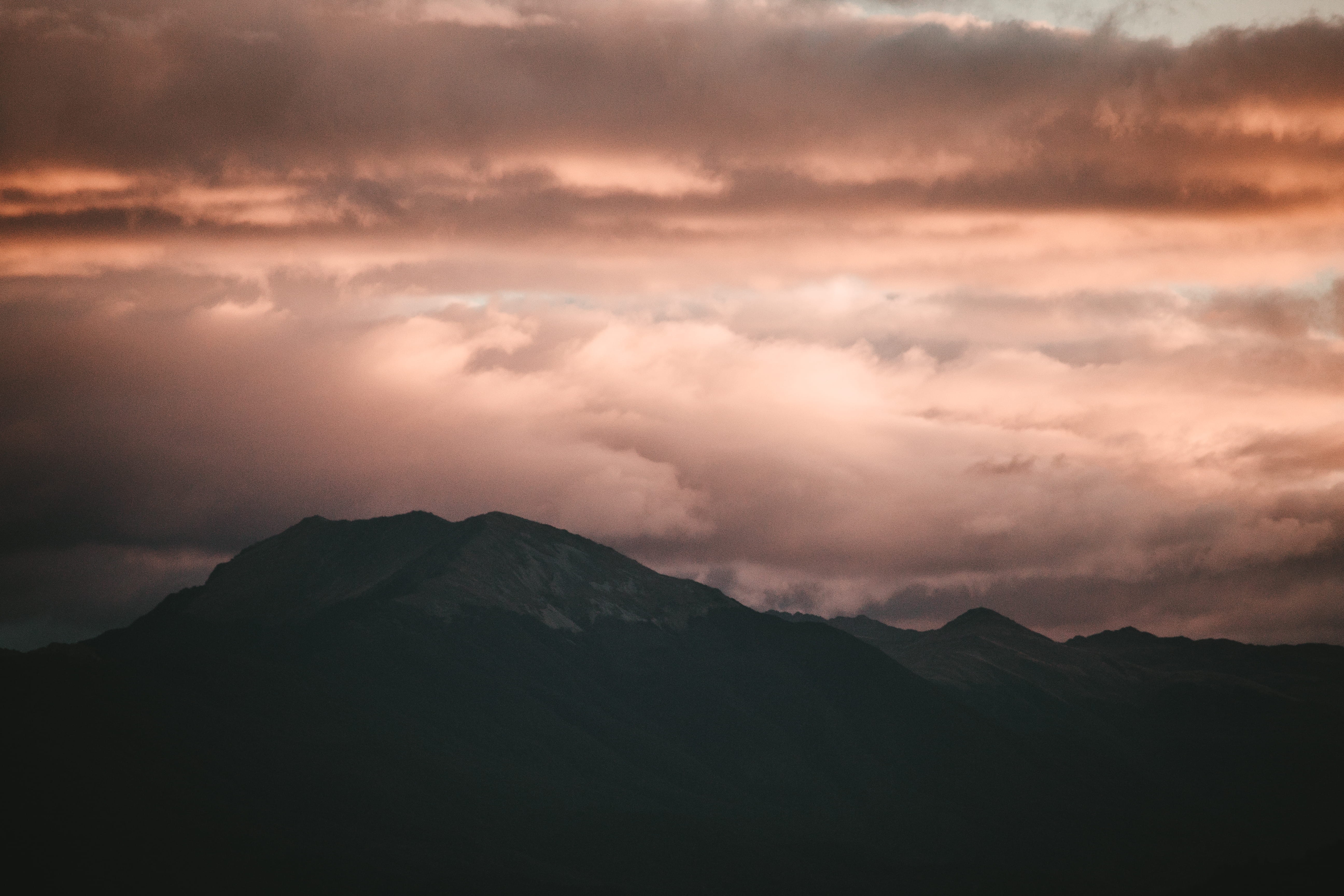 mountain under white clouds, outdoors, mountain range, nature