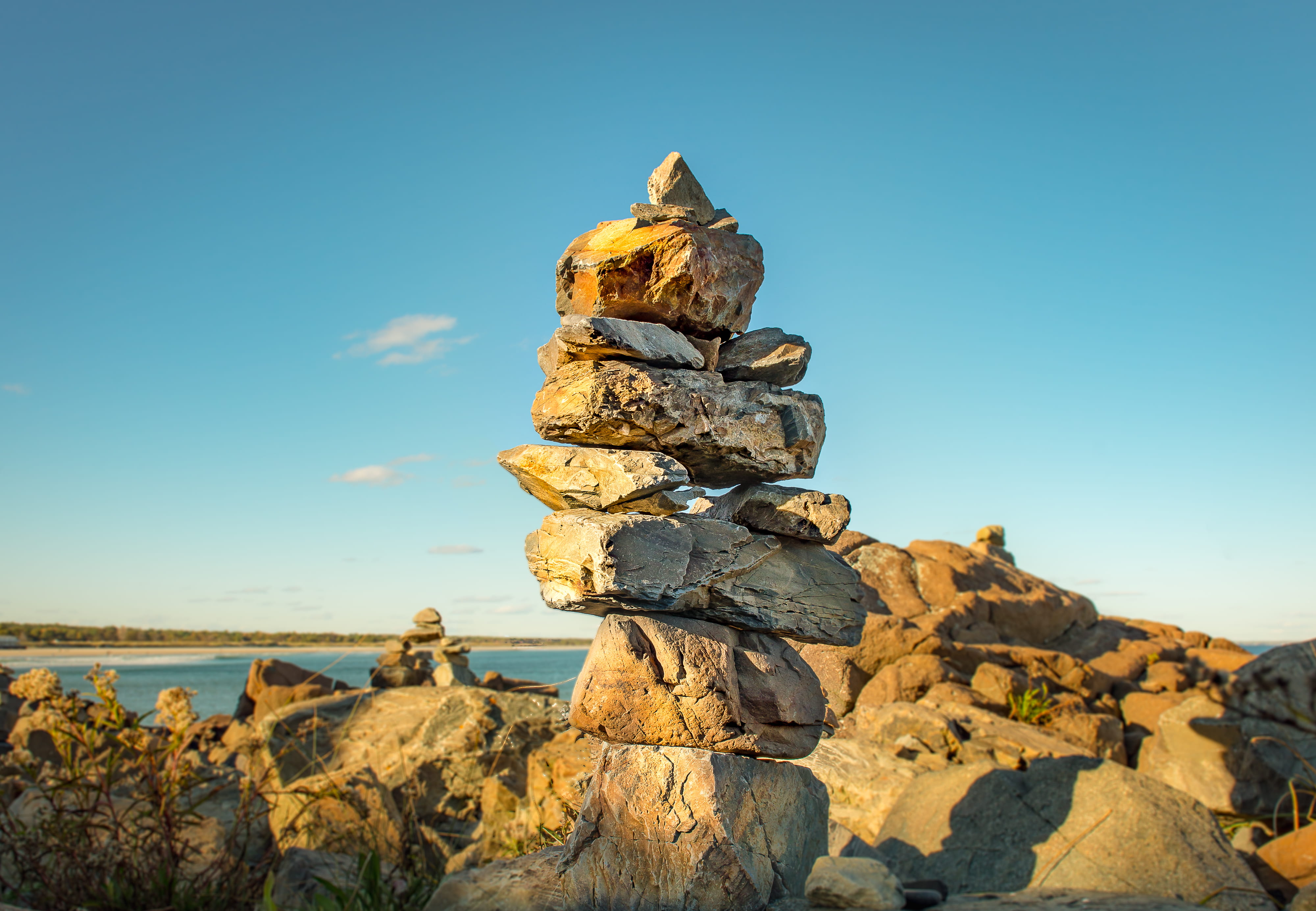 stack of stones, sky, rock, solid, rock - object, no people, nature