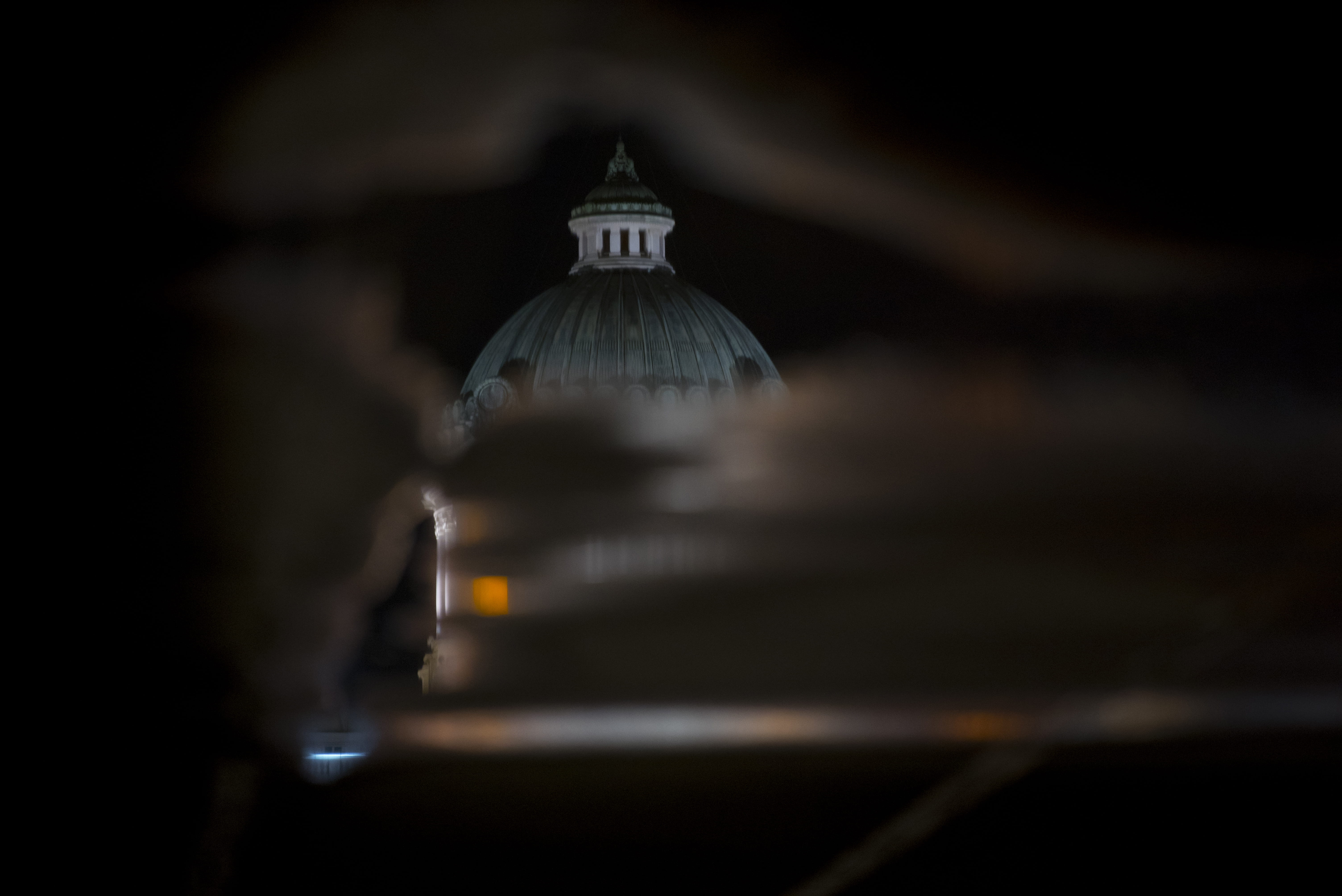 building, sky, reflection, ripple, night, evening, dome, architecture