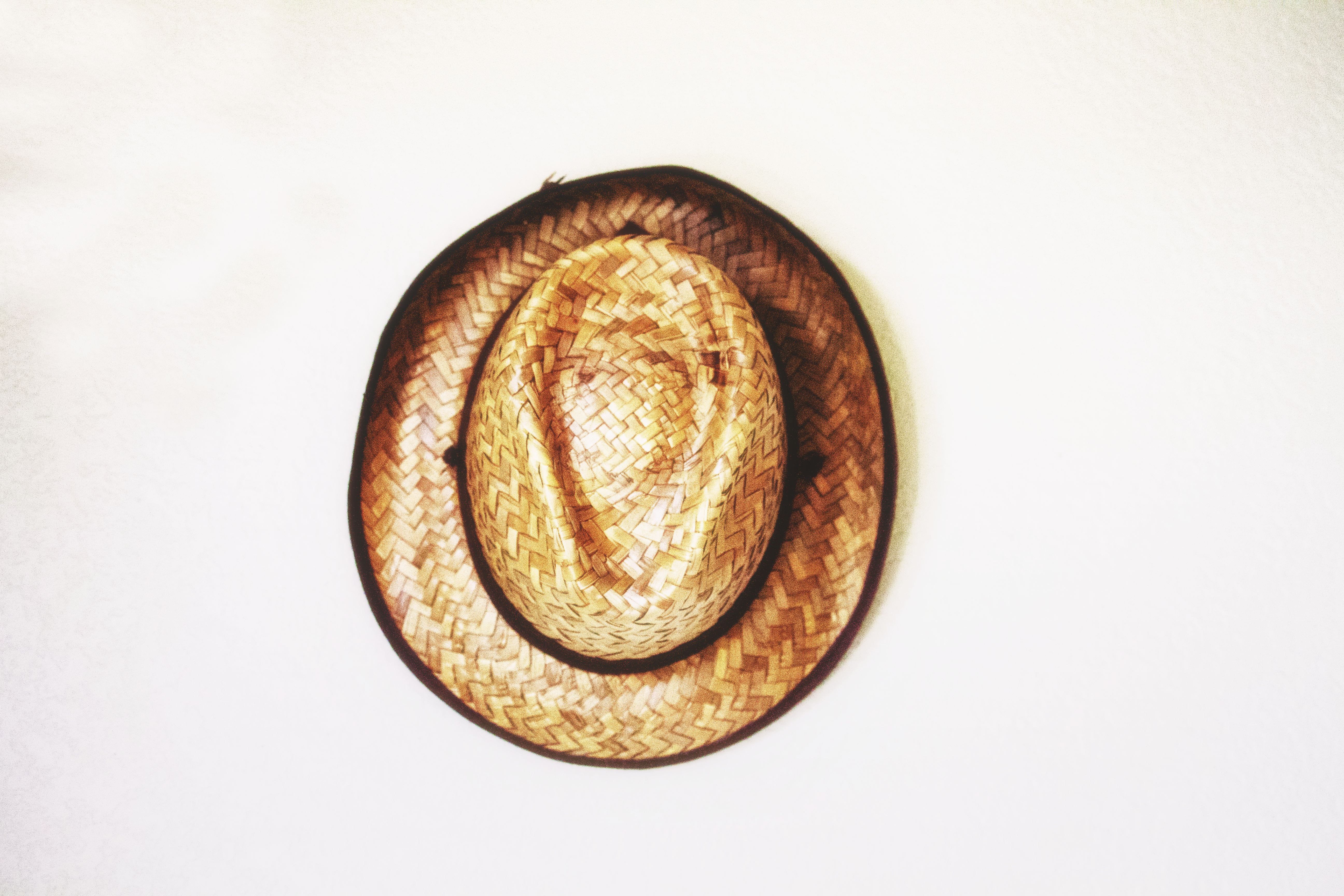 brown cowboy hat, directly above, single object, white background