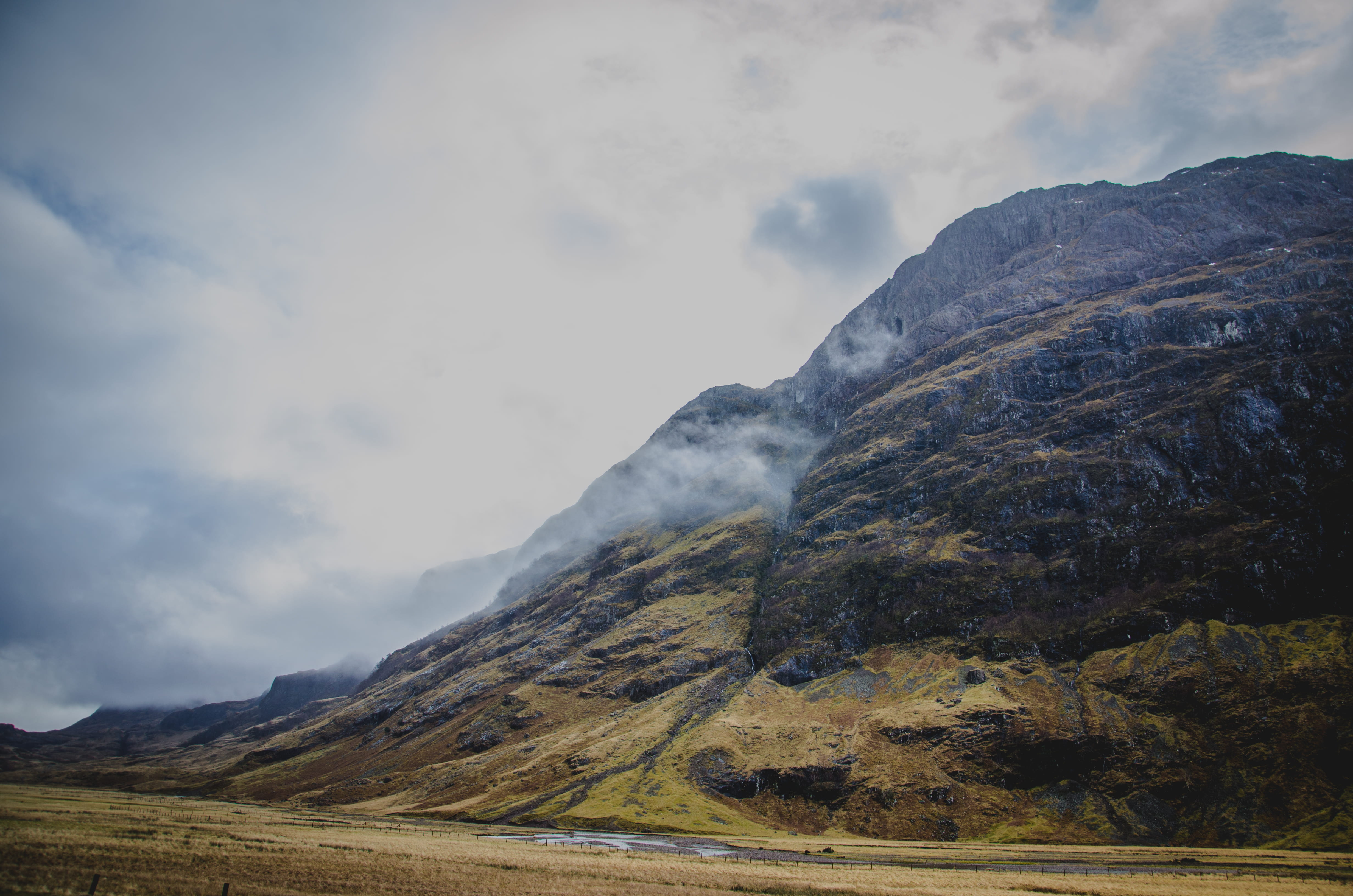 Gray and Brown Mountain, clouds, daylight, environment, grass
