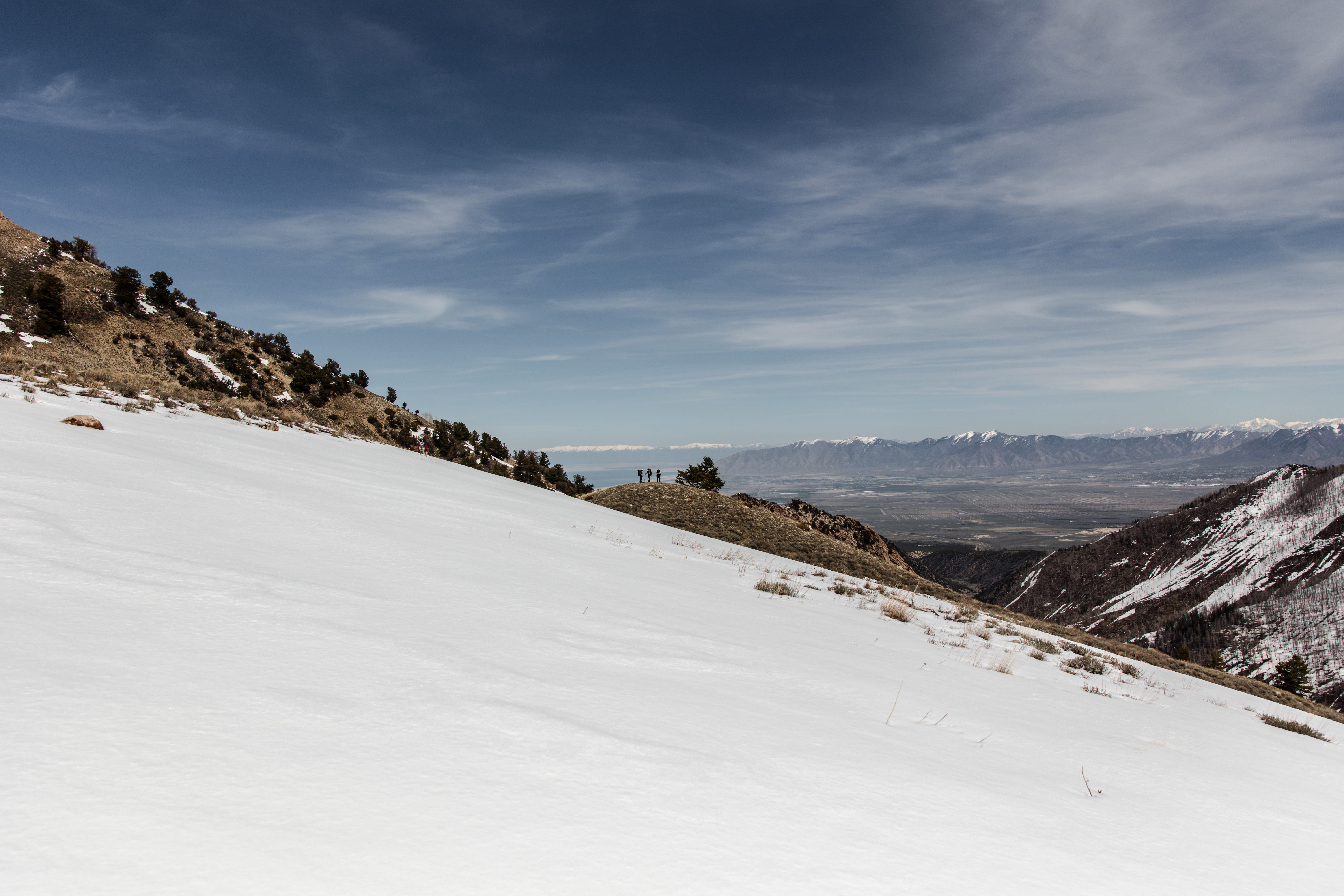 forest, hiking, backpacking, mountain range, mountains, snow