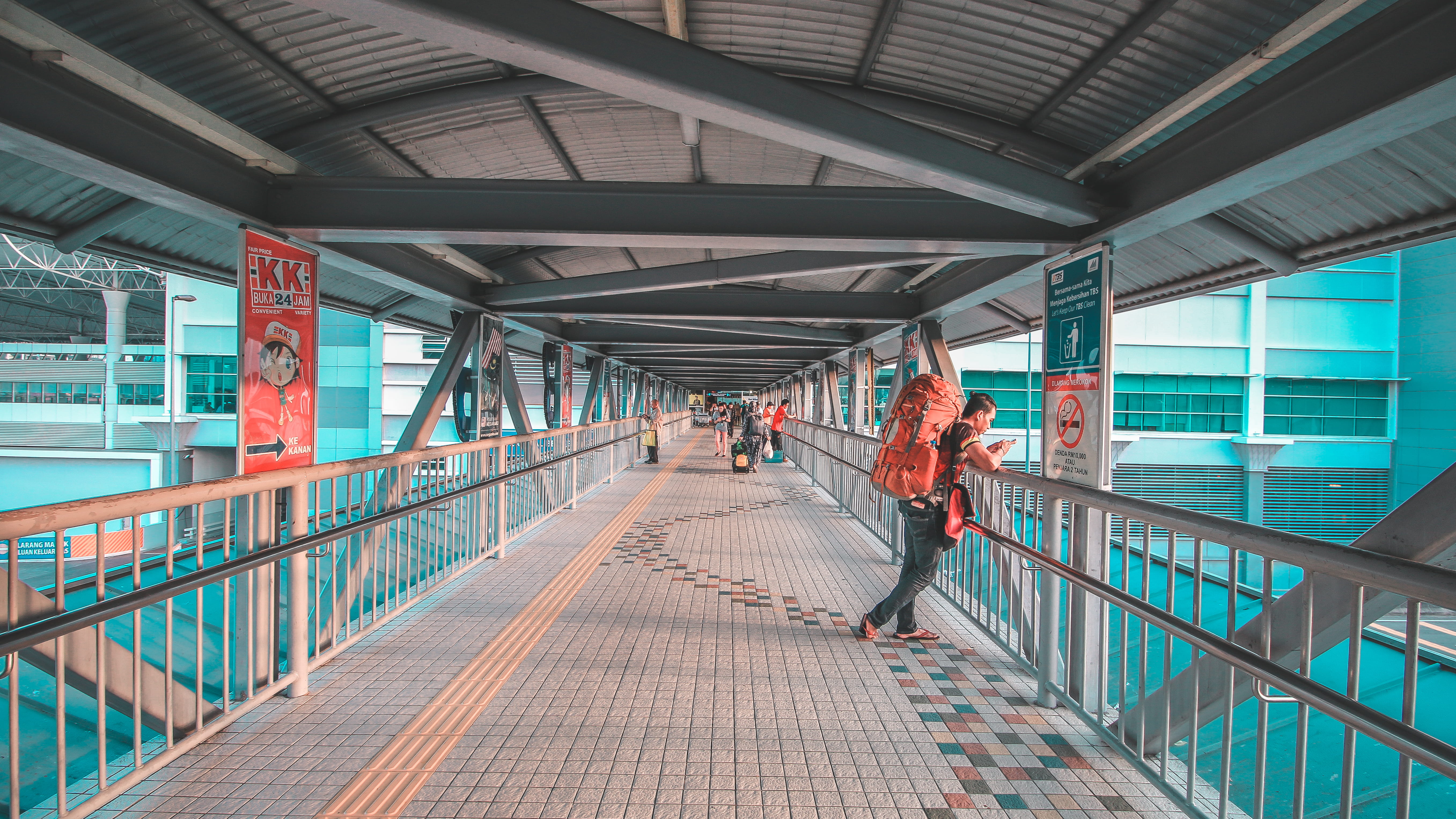 man standing on bridge, architecture, built structure, men, railing