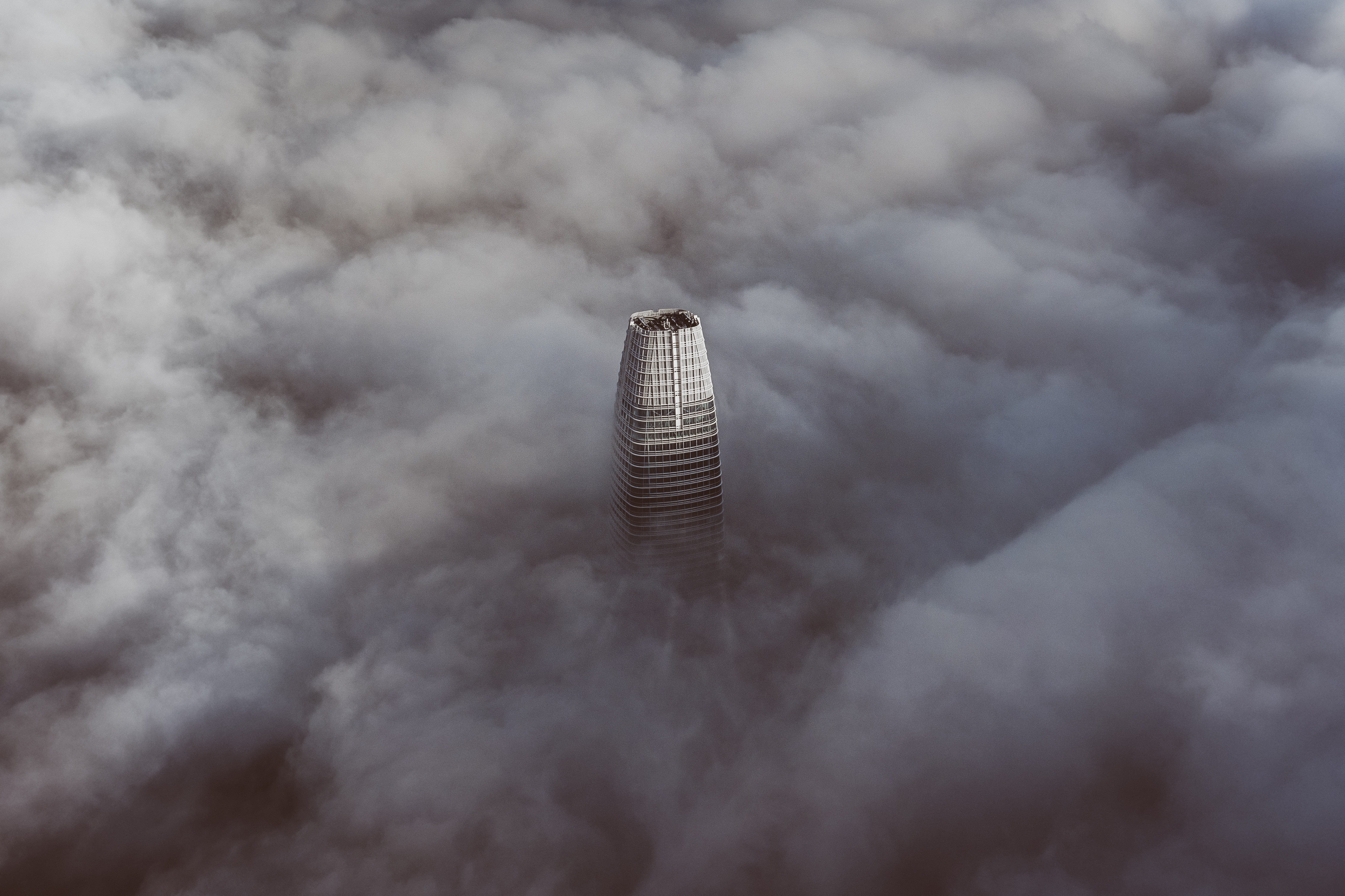white tower, cloud - sky, environment, smoke - physical structure
