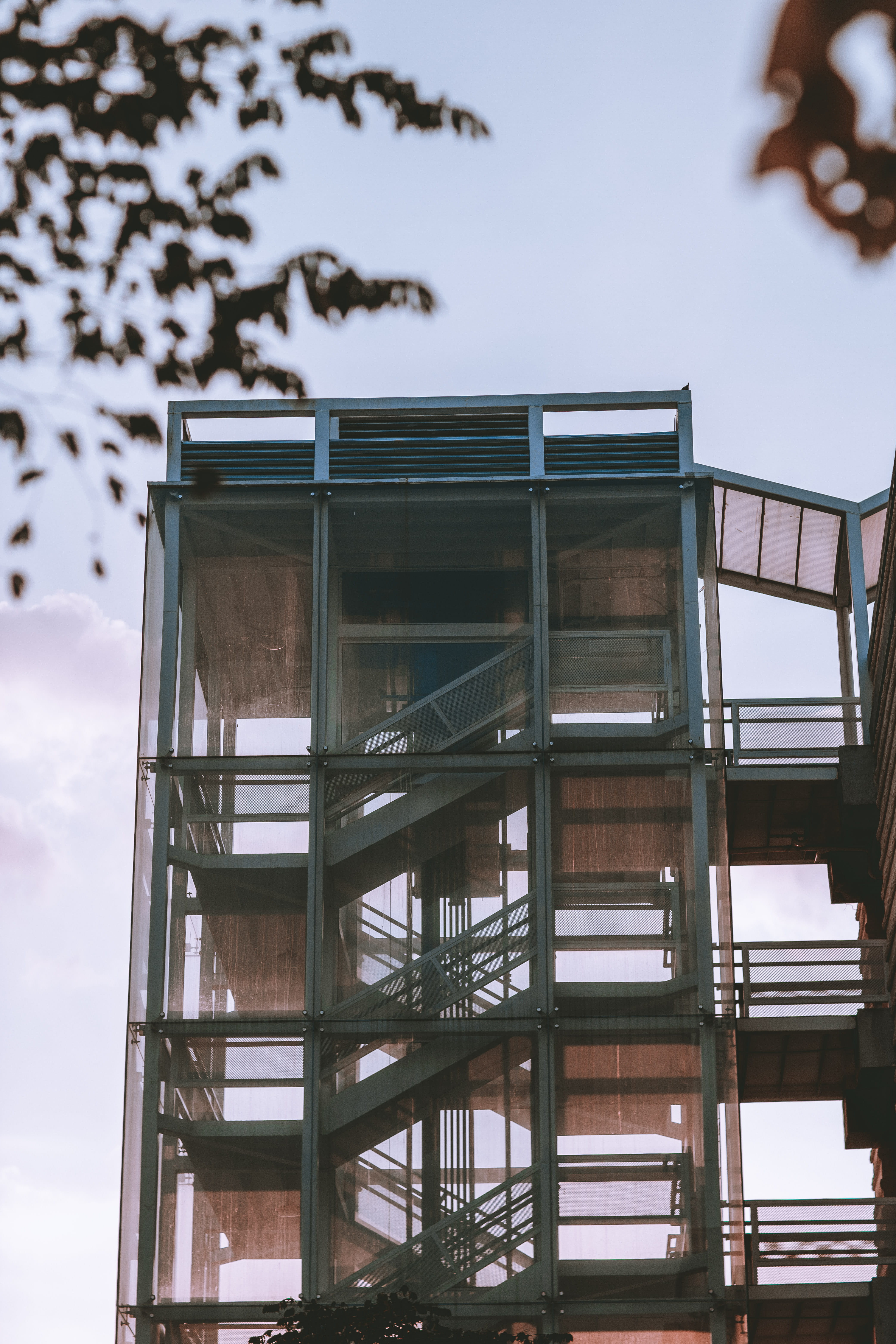 Building, architecture, perspective, staircase, sky, built structure