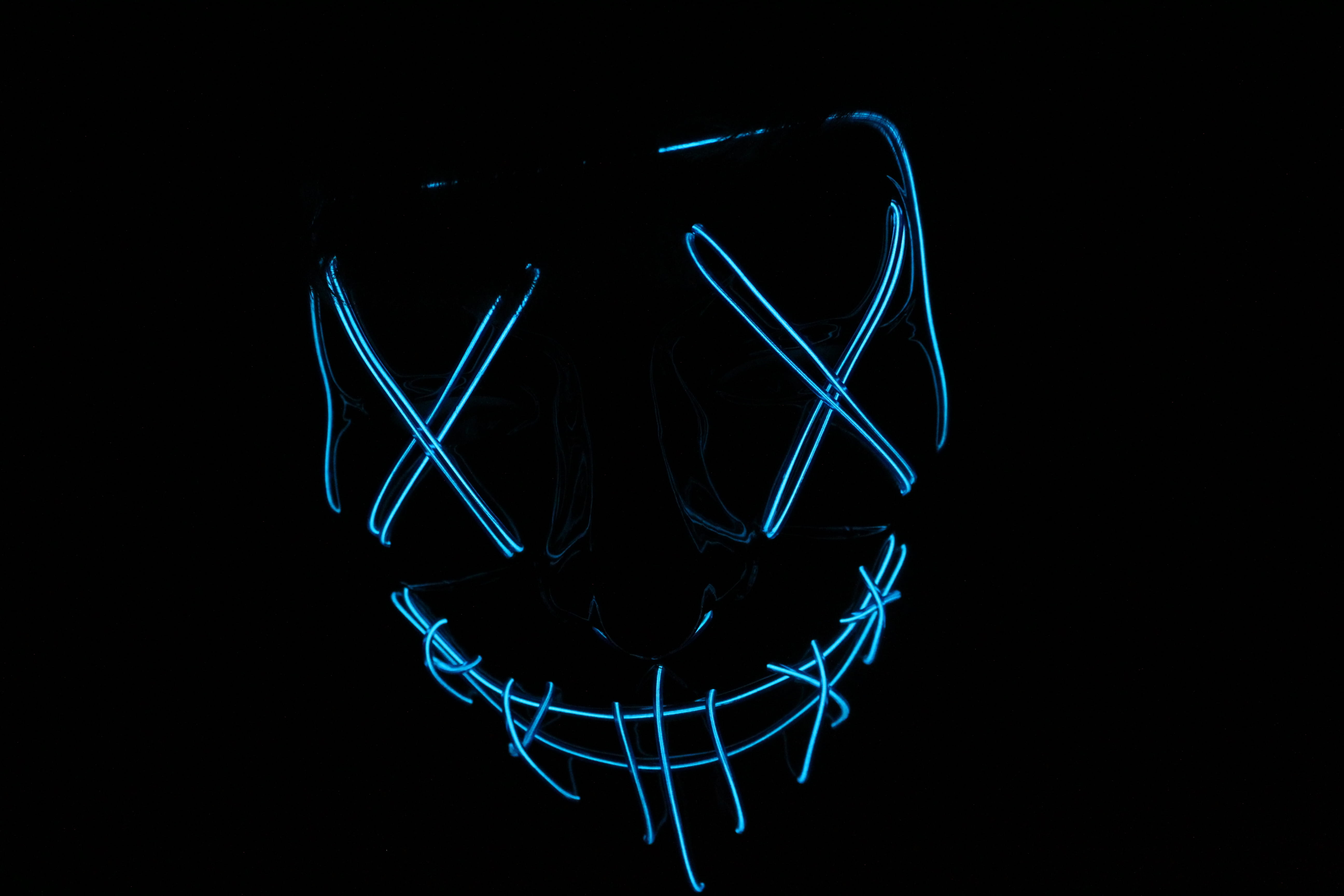 Blue-light Skull Signage, art, artsy, color, conceptual, dark
