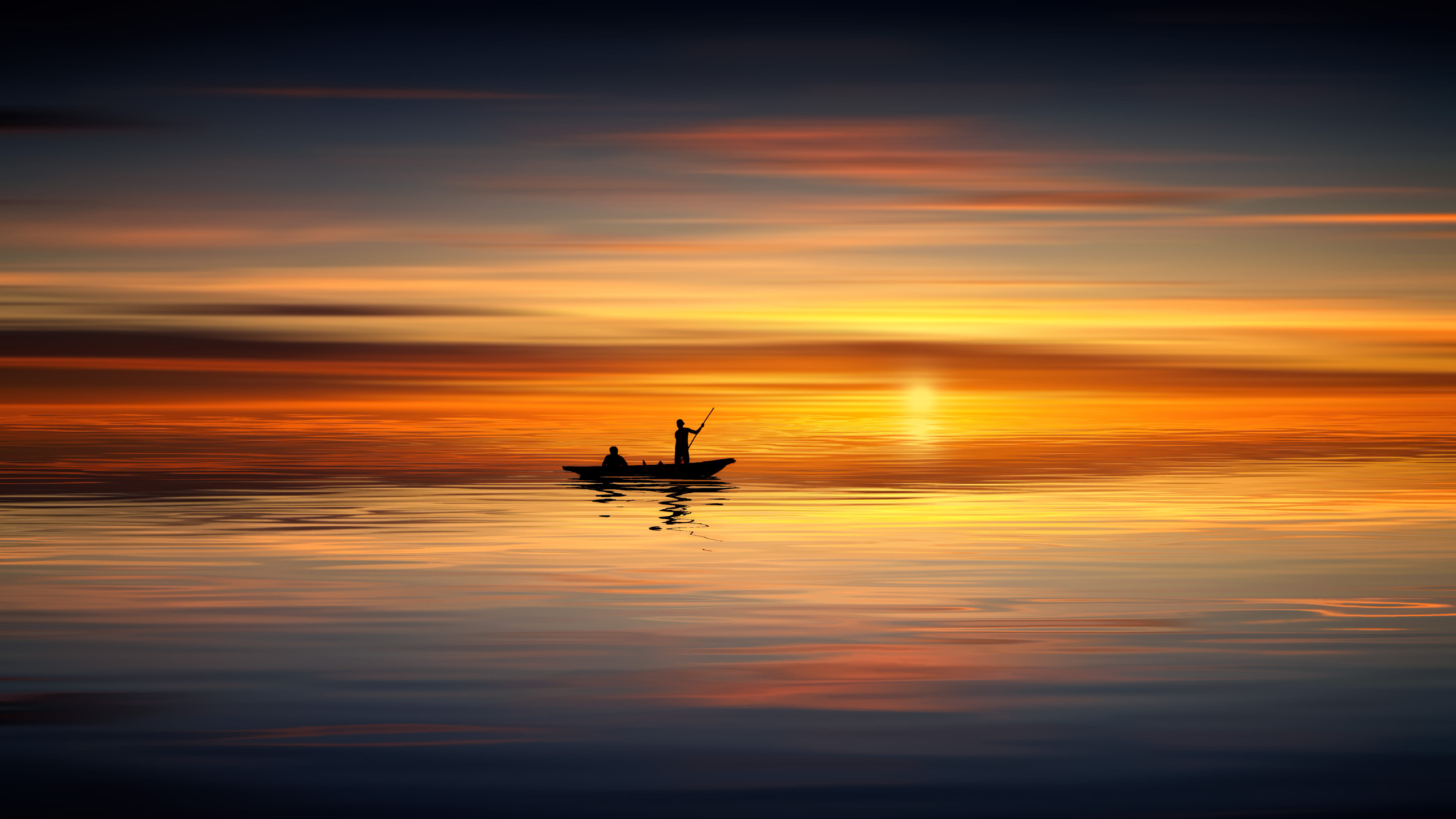 Photo of People on Rowboat During Sunset, 4k wallpaper, backlit