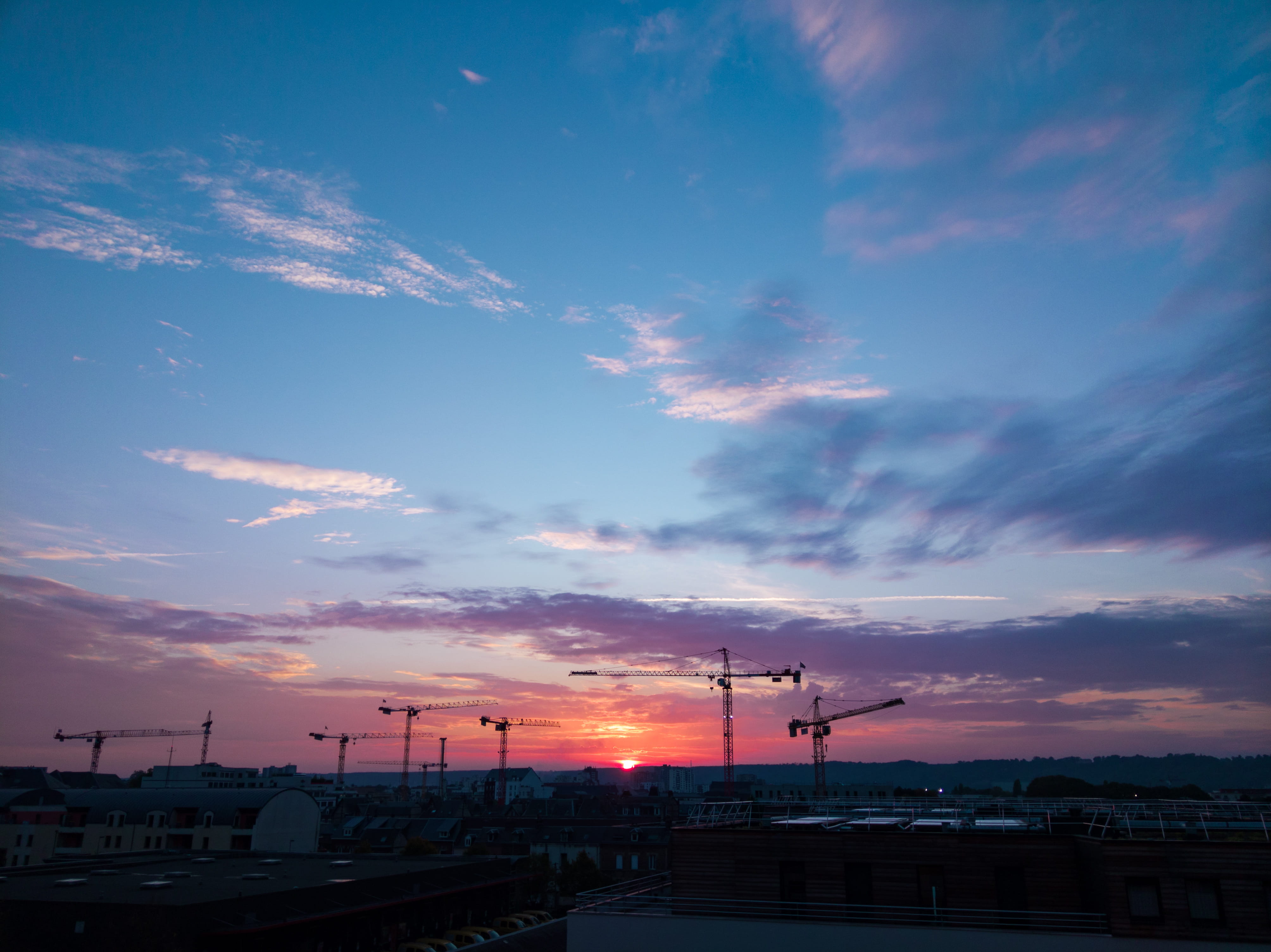 sunset, clouds, sky, afternoon, cloud - sky, architecture, built structure
