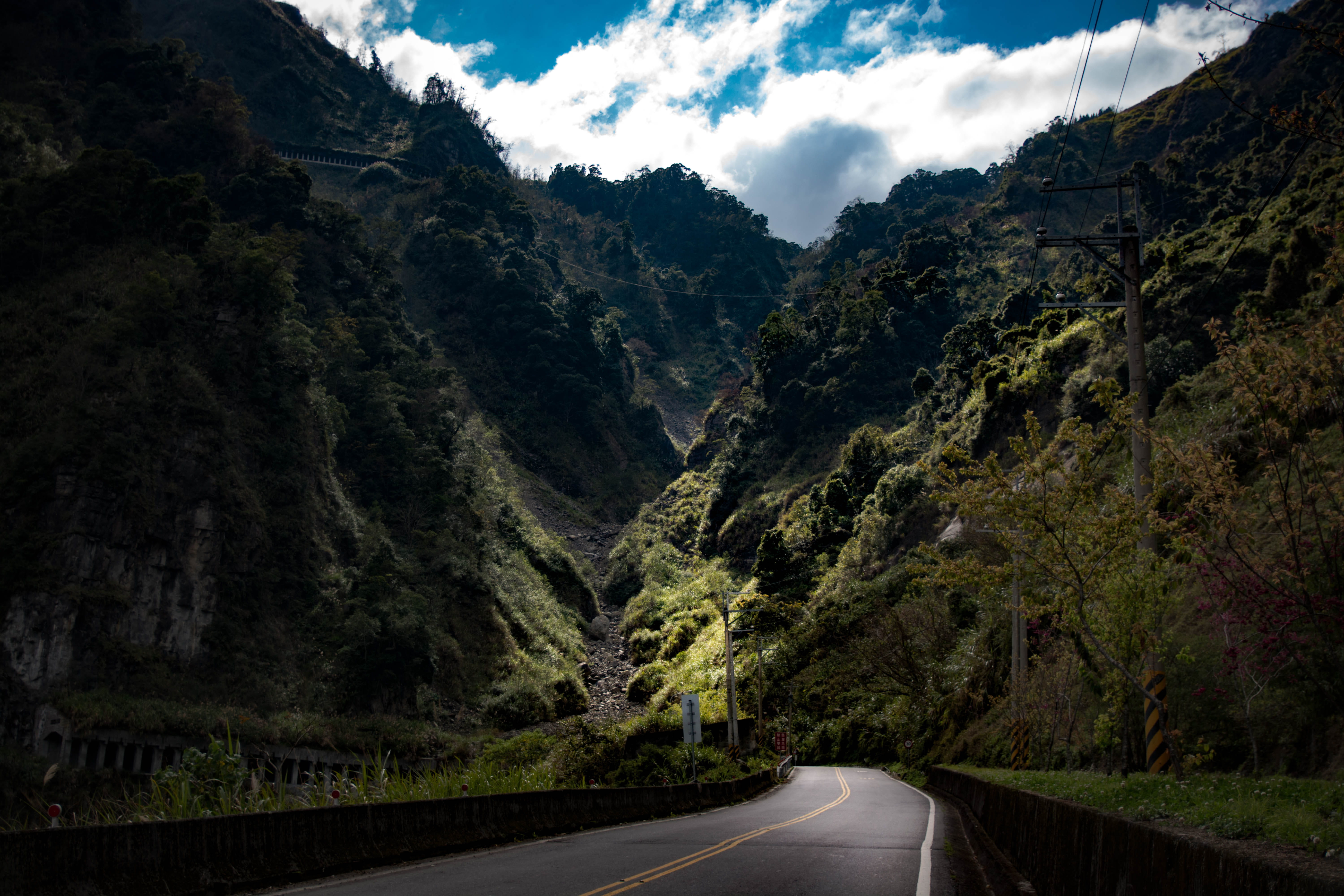 taiwan, alishan national scenic area, road, mountain, light