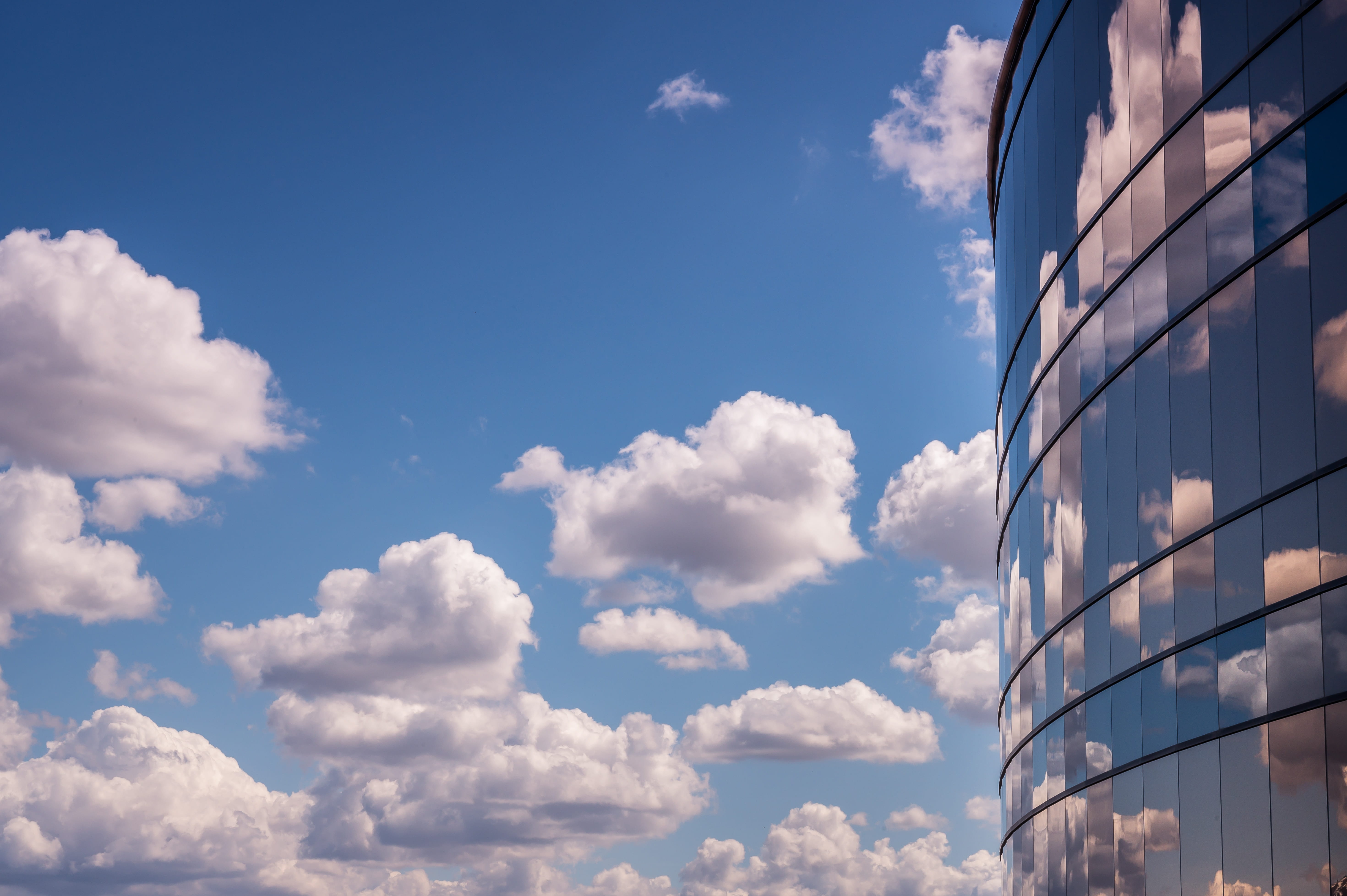 Glass Building, architecture, clouds, reflection, sky, cloud - sky