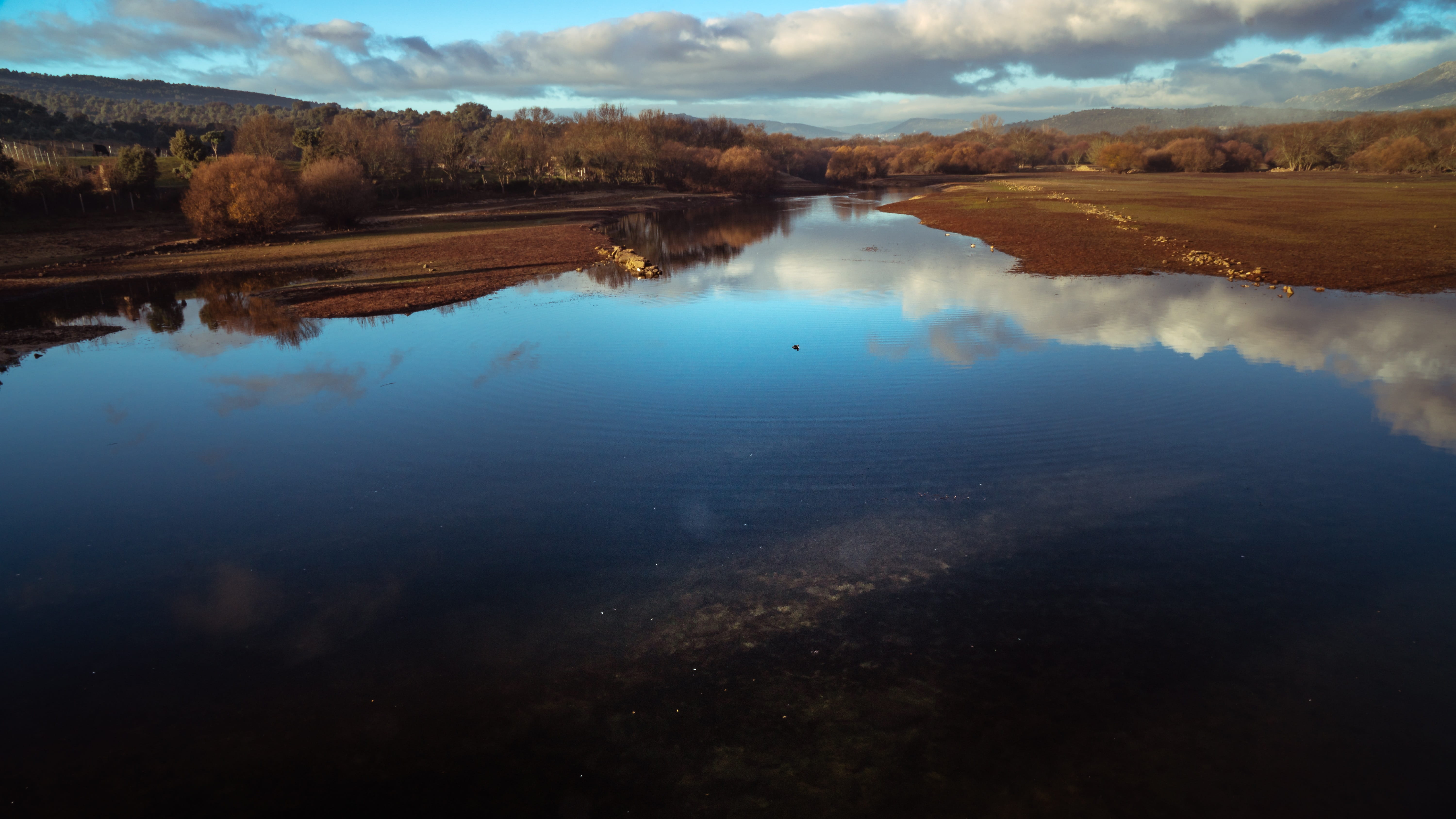 river, reflection, clouds, landscape, sky, water, tranquil scene