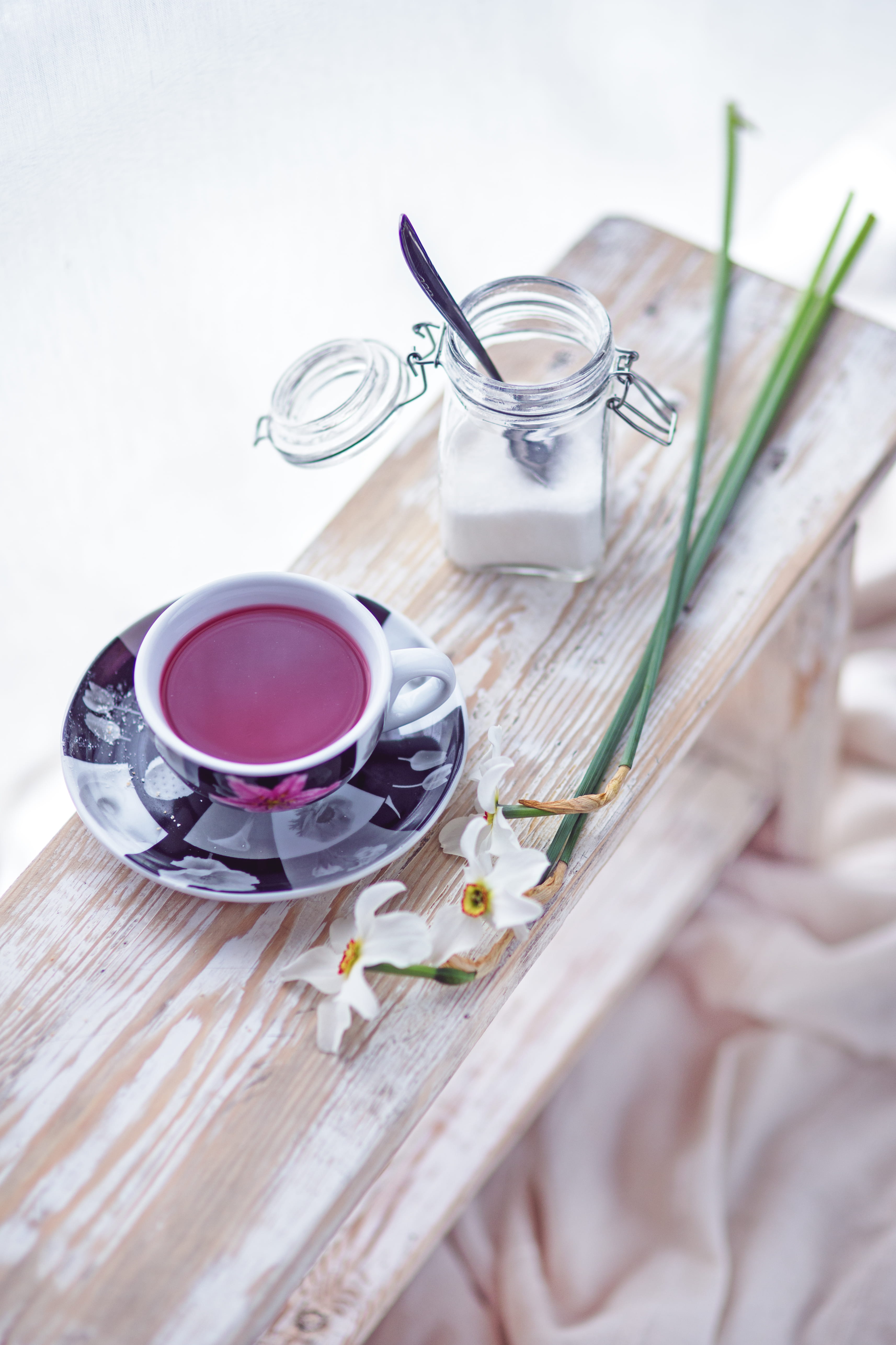 Fruit  tea, cup, sugar, table, high angle view, drink, refreshment