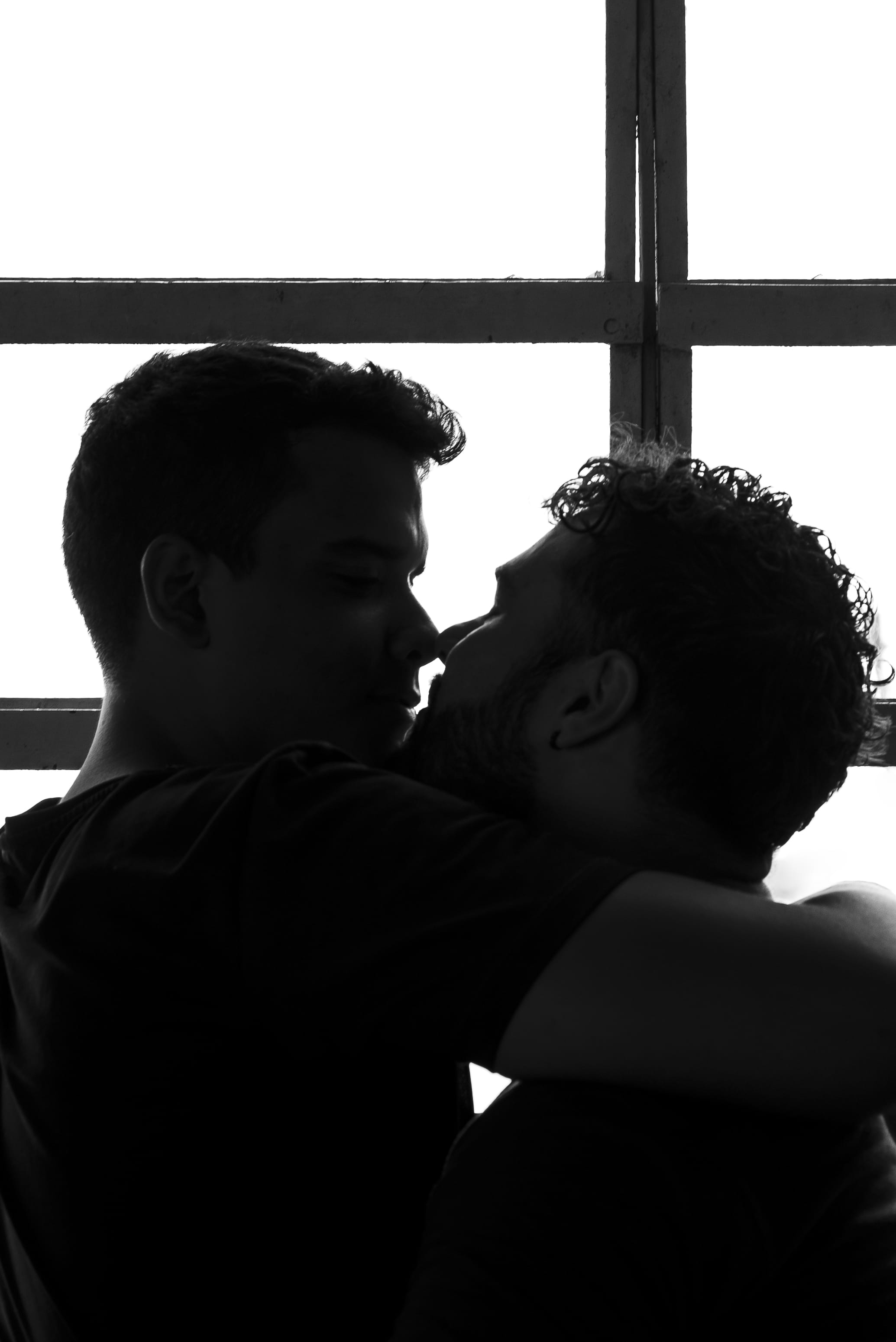 Grayscale of Men, adult, black-and-white, couple, dark, gay couple