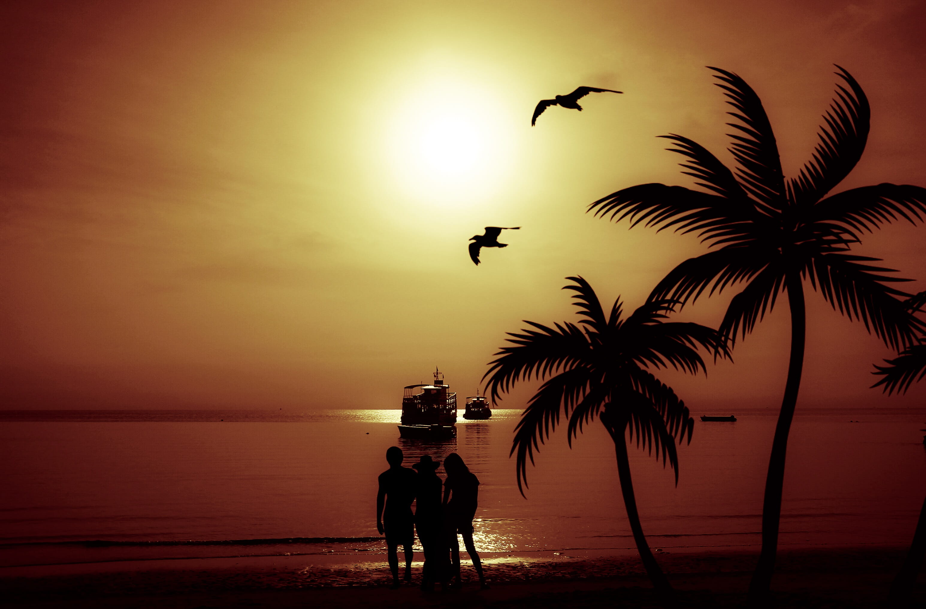 family, beach, people, ship, silhouette, sunset, travel, sunrise - dawn