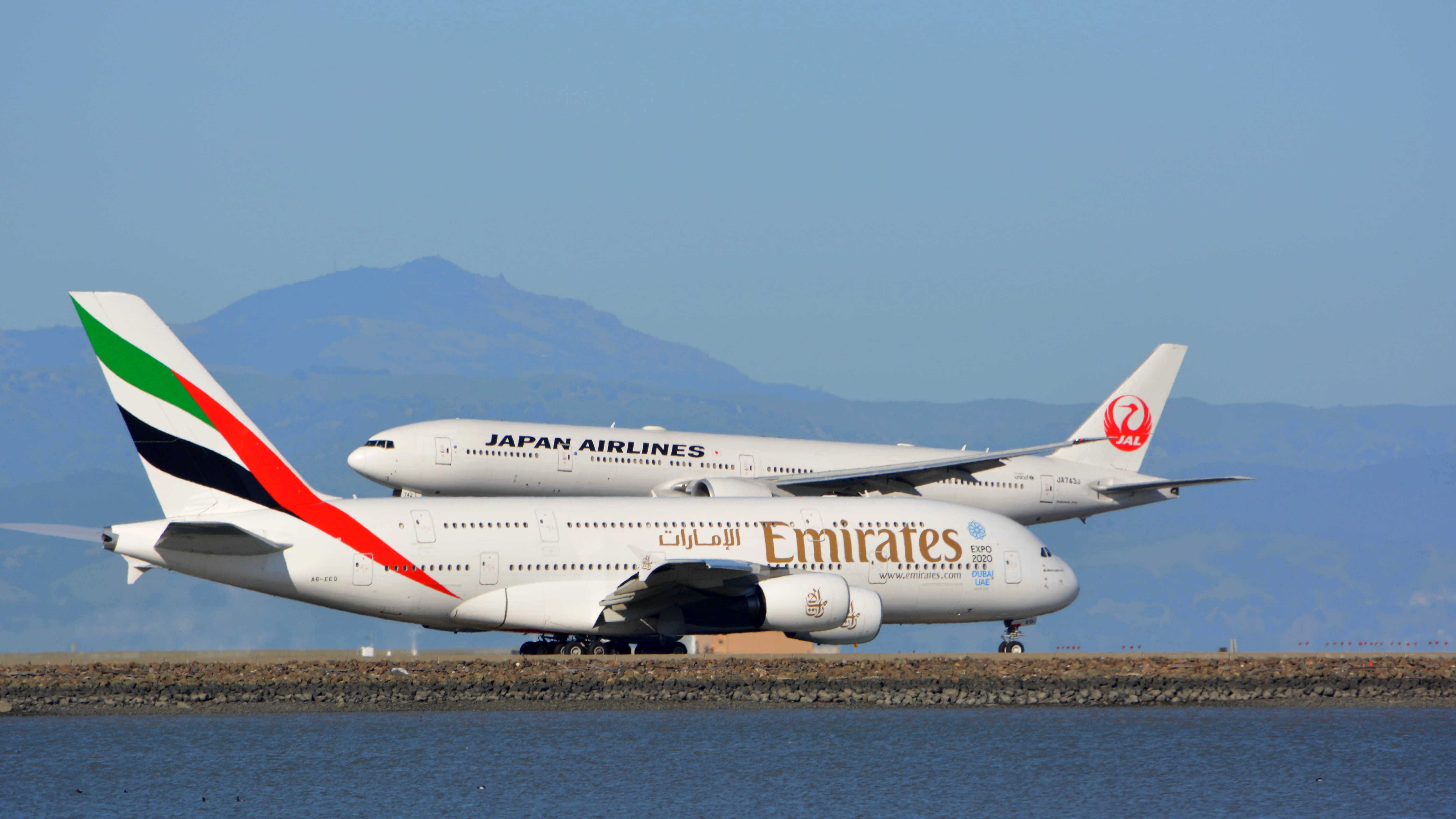 planes, emirates, airbus a380, jumbo jet, dubai, aircraft, airport