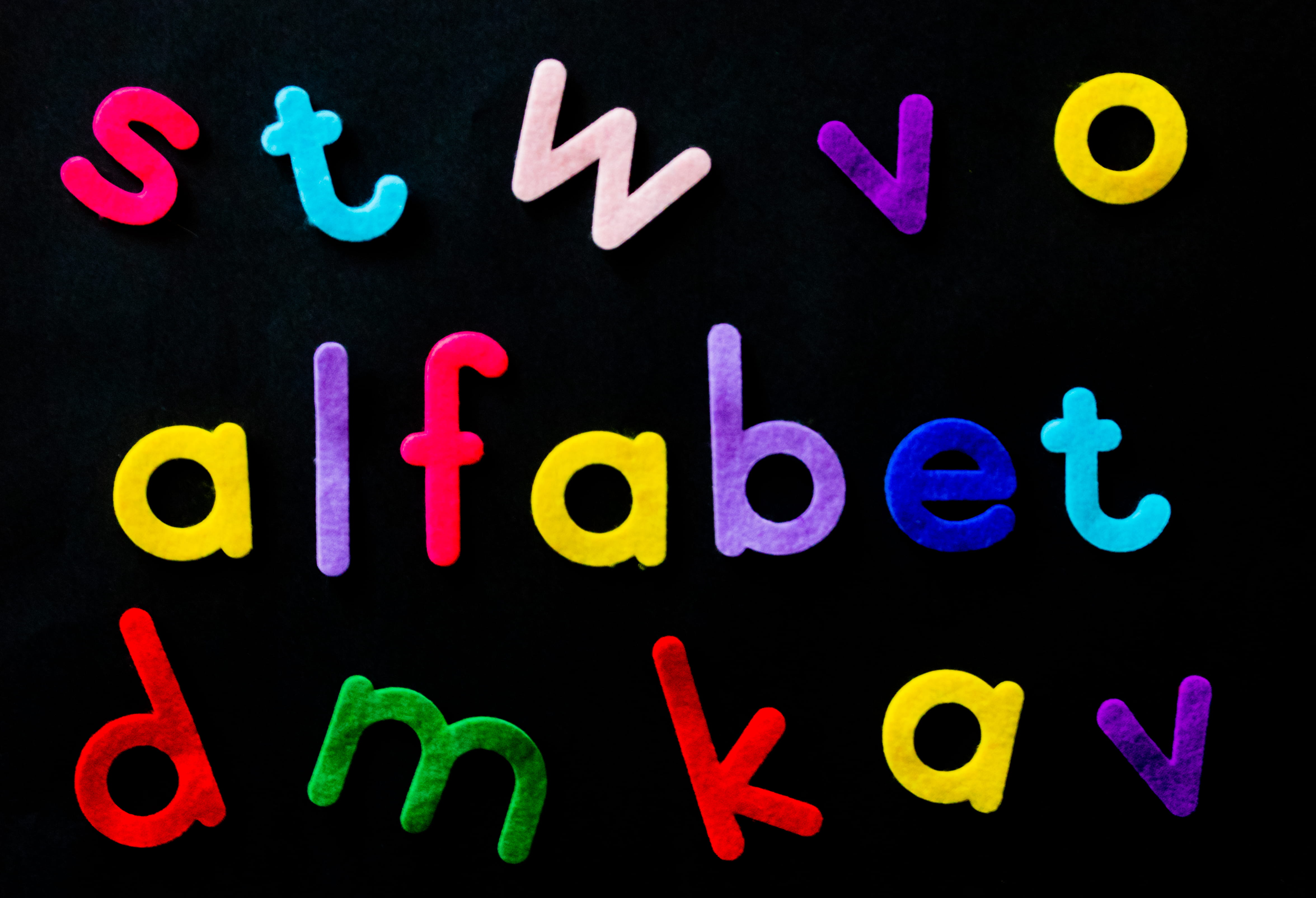 Assorted-color Alfabet Letters on Black Background, abc, alphabet