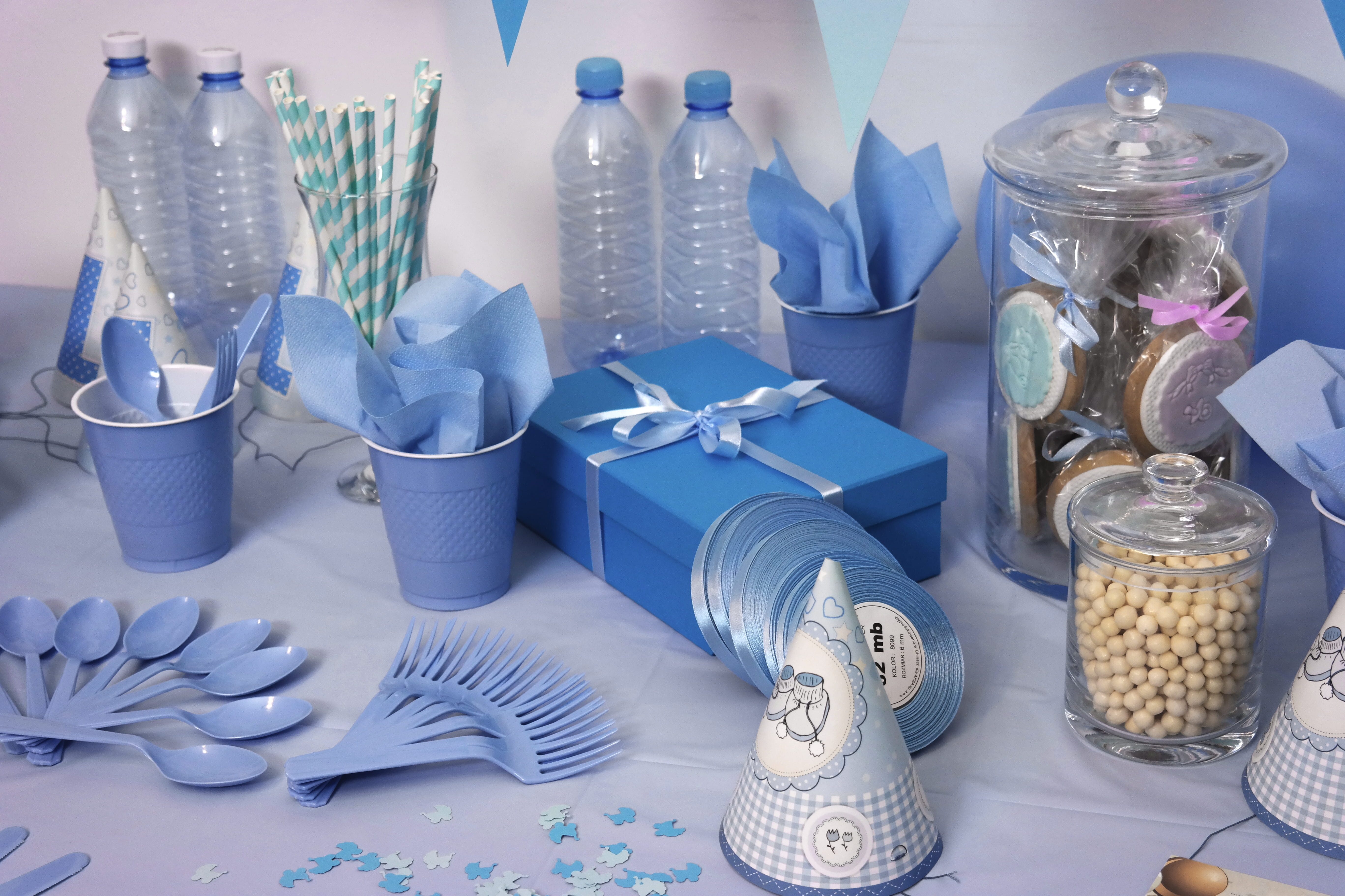 Close-up Photo of Blue-and-white Dinnerware Set on Table, birthday
