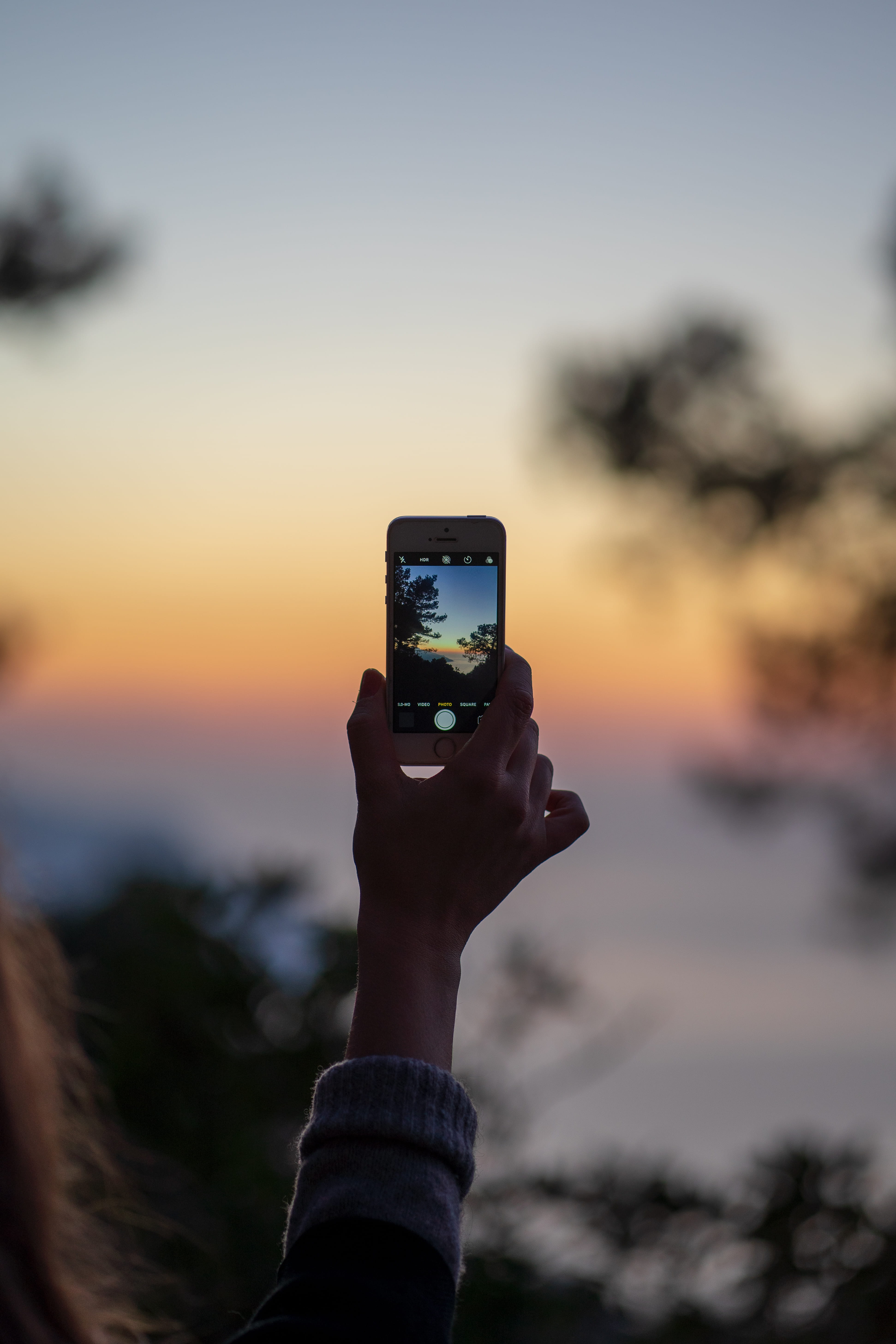sunset, focus on foreground, holding, human hand, wireless technology