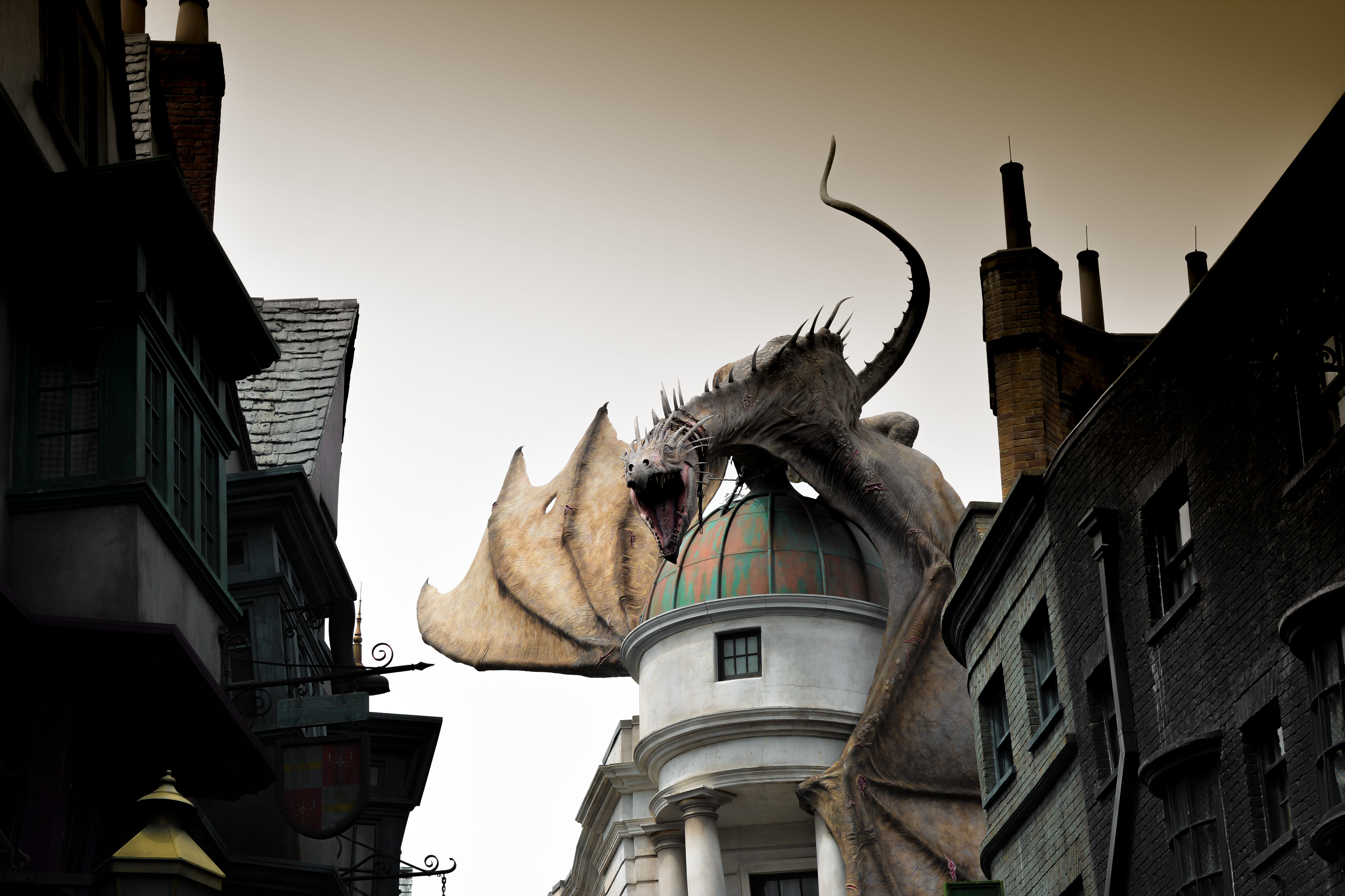 dragon on dome building, building exterior, architecture, built structure