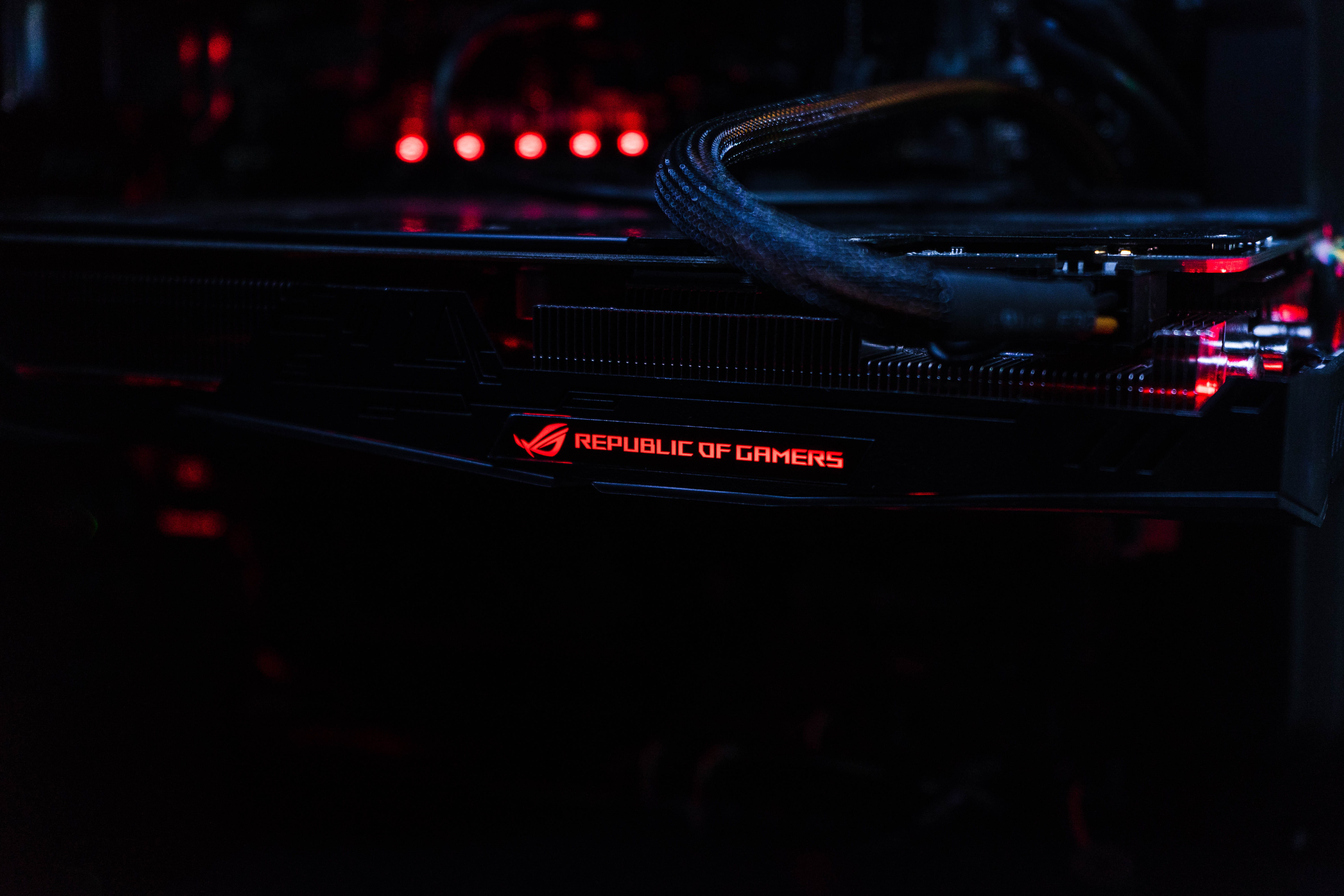 Asus ROG gaming tower, technology, red, no people, illuminated