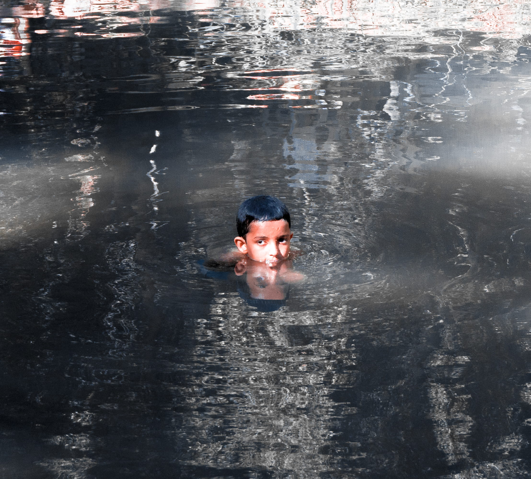 morocco, boy, water, floating, head, face, minimal, texture