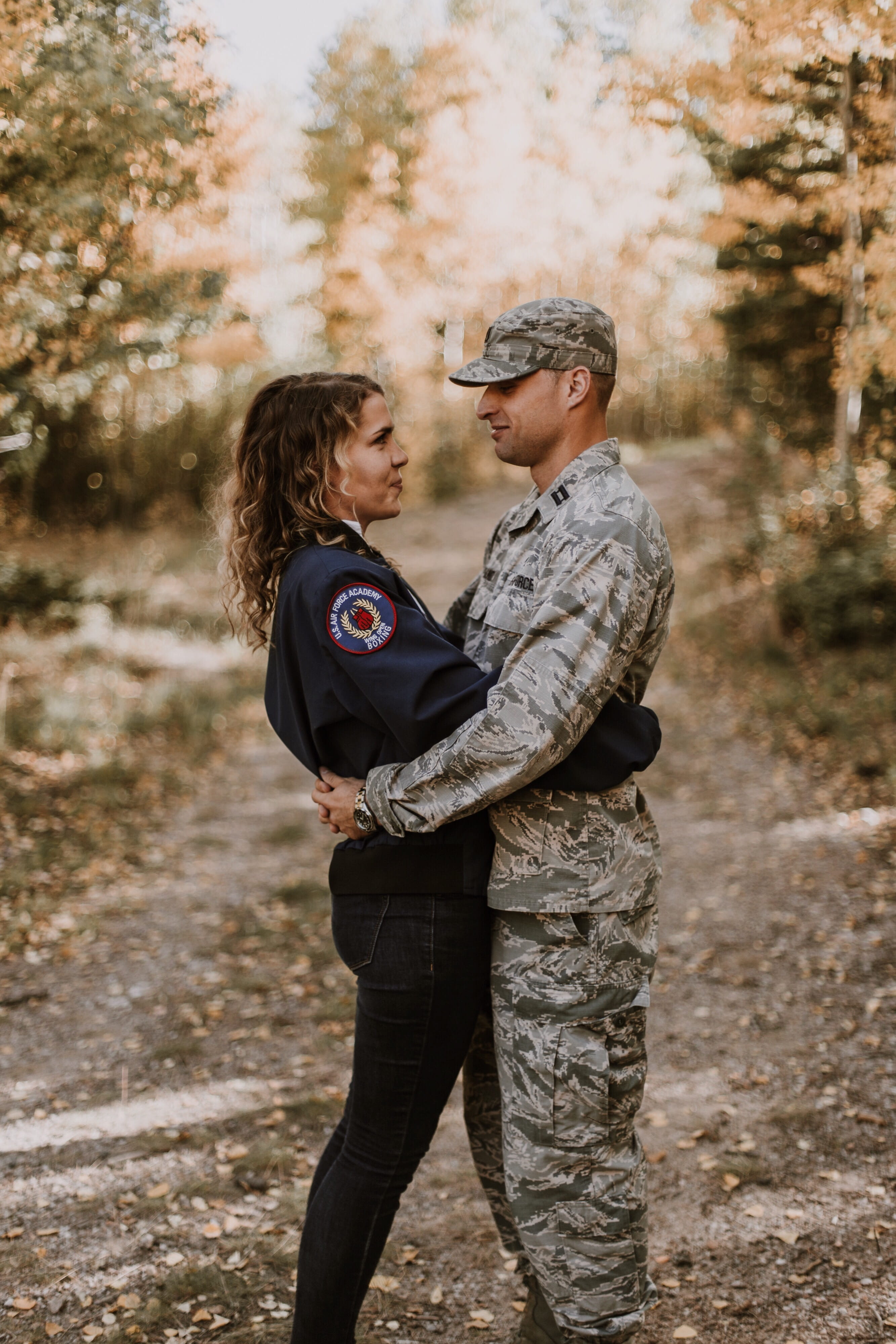 Woman Hugging Man In Service Uniform, army, couple, love, military