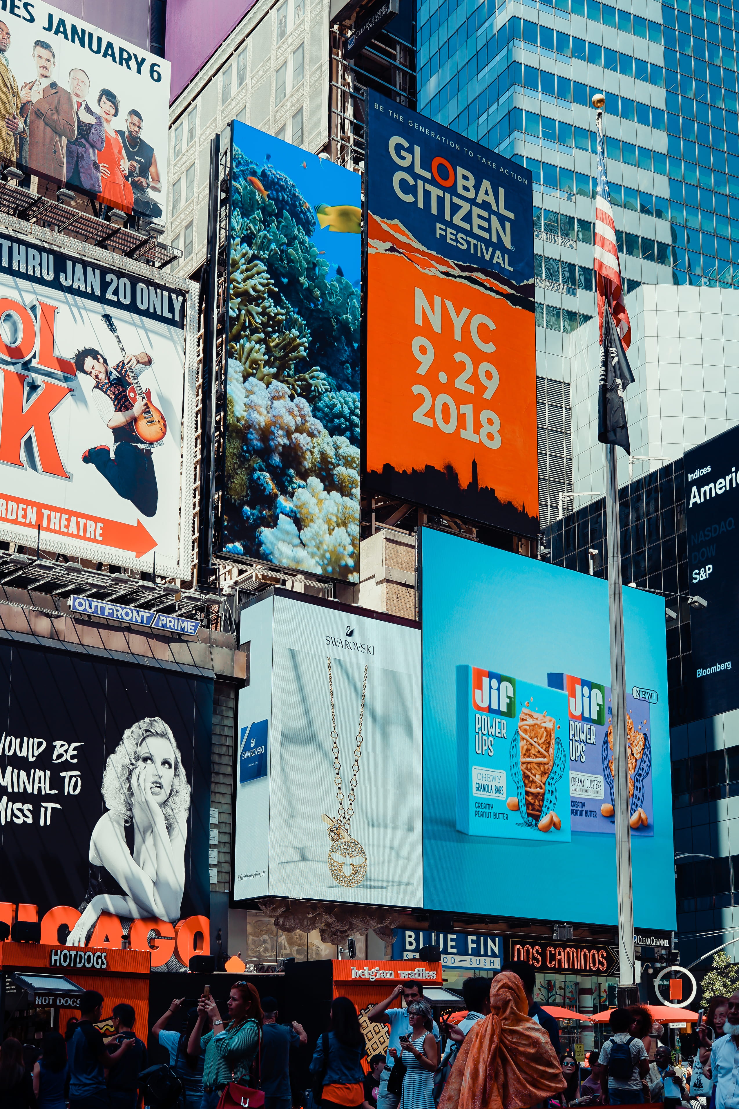 assorted-color billboards, advert, new york city, street view