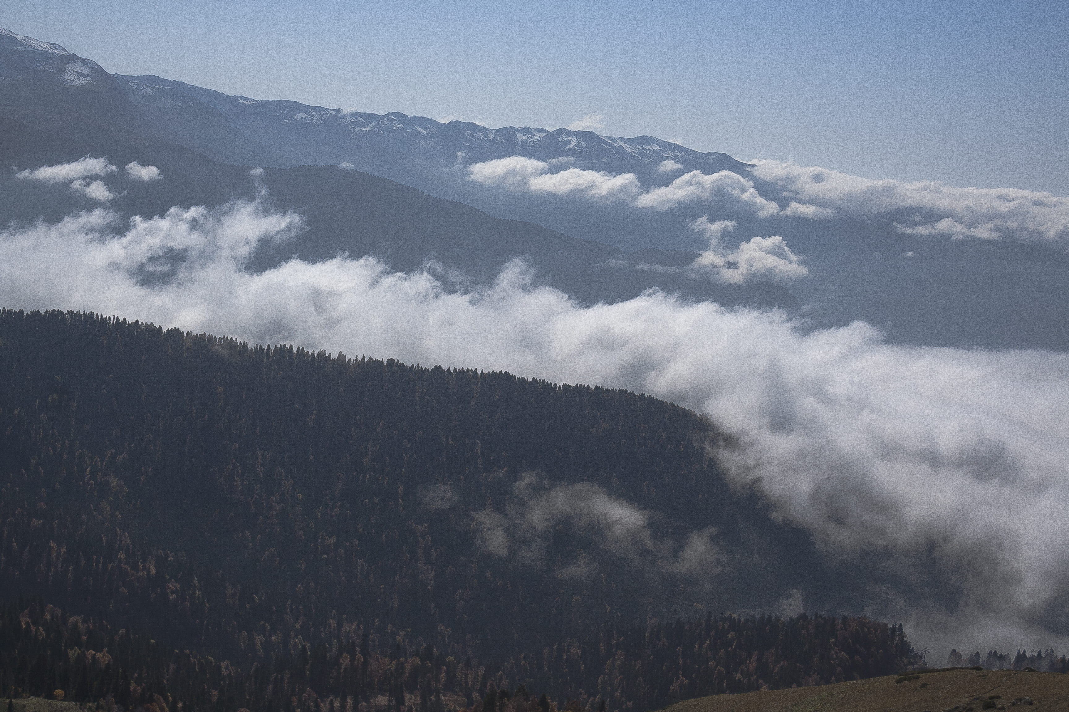 roza khutor, forest, cloud, mountain, landscape, snow, cloudscape