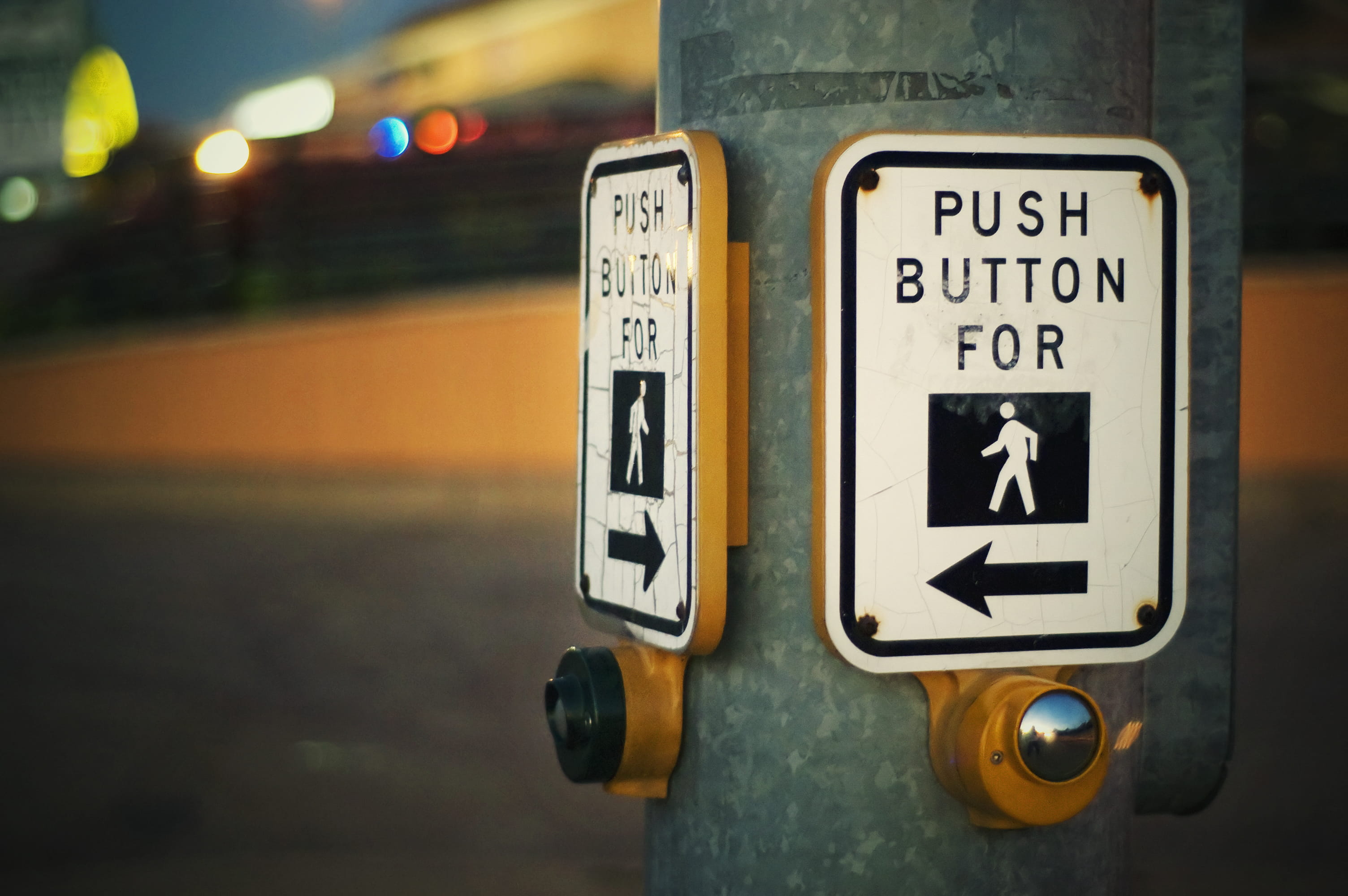 push button traffic signage, communication, text, western script