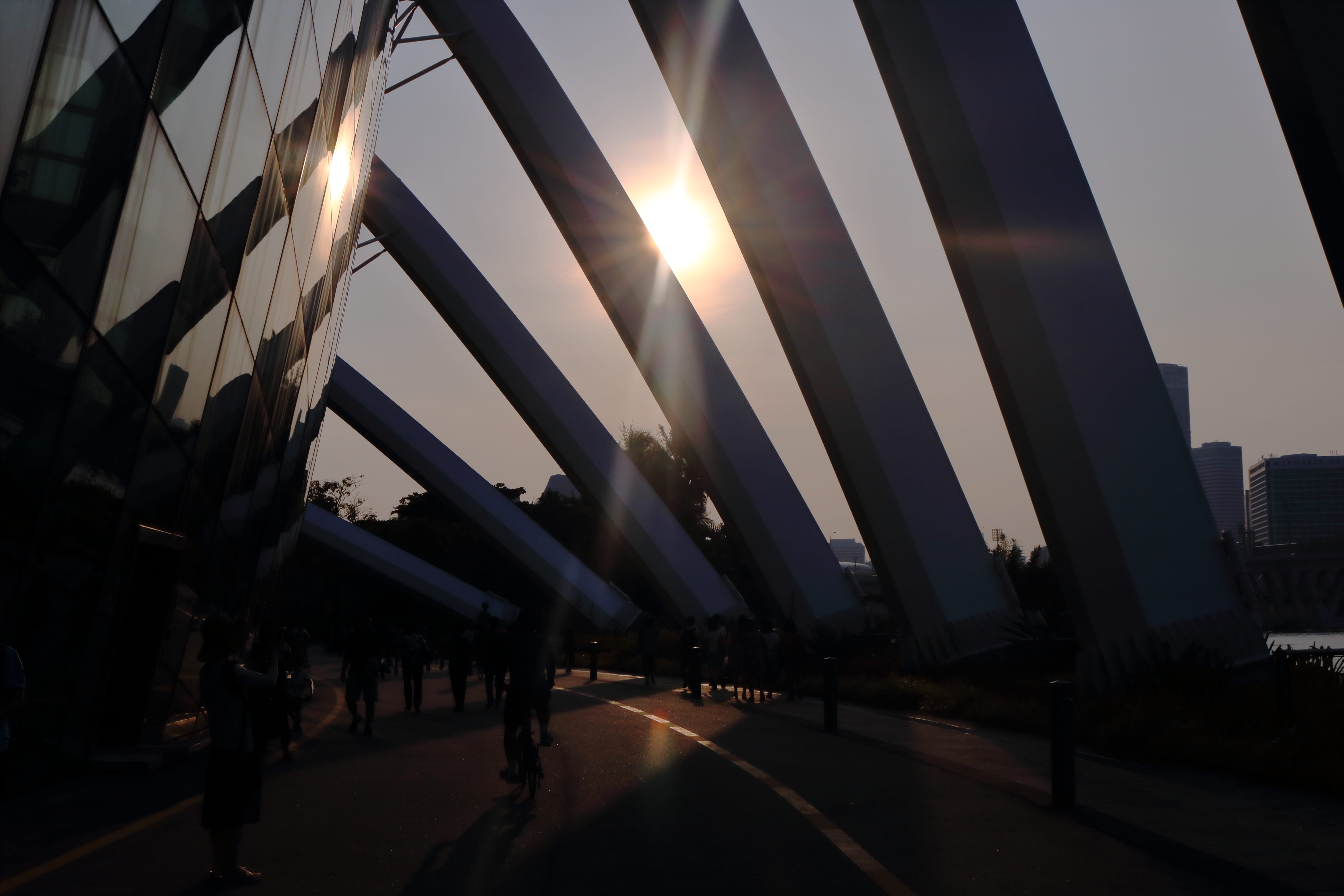 sunset, architecture, sky, city, built structure, transportation