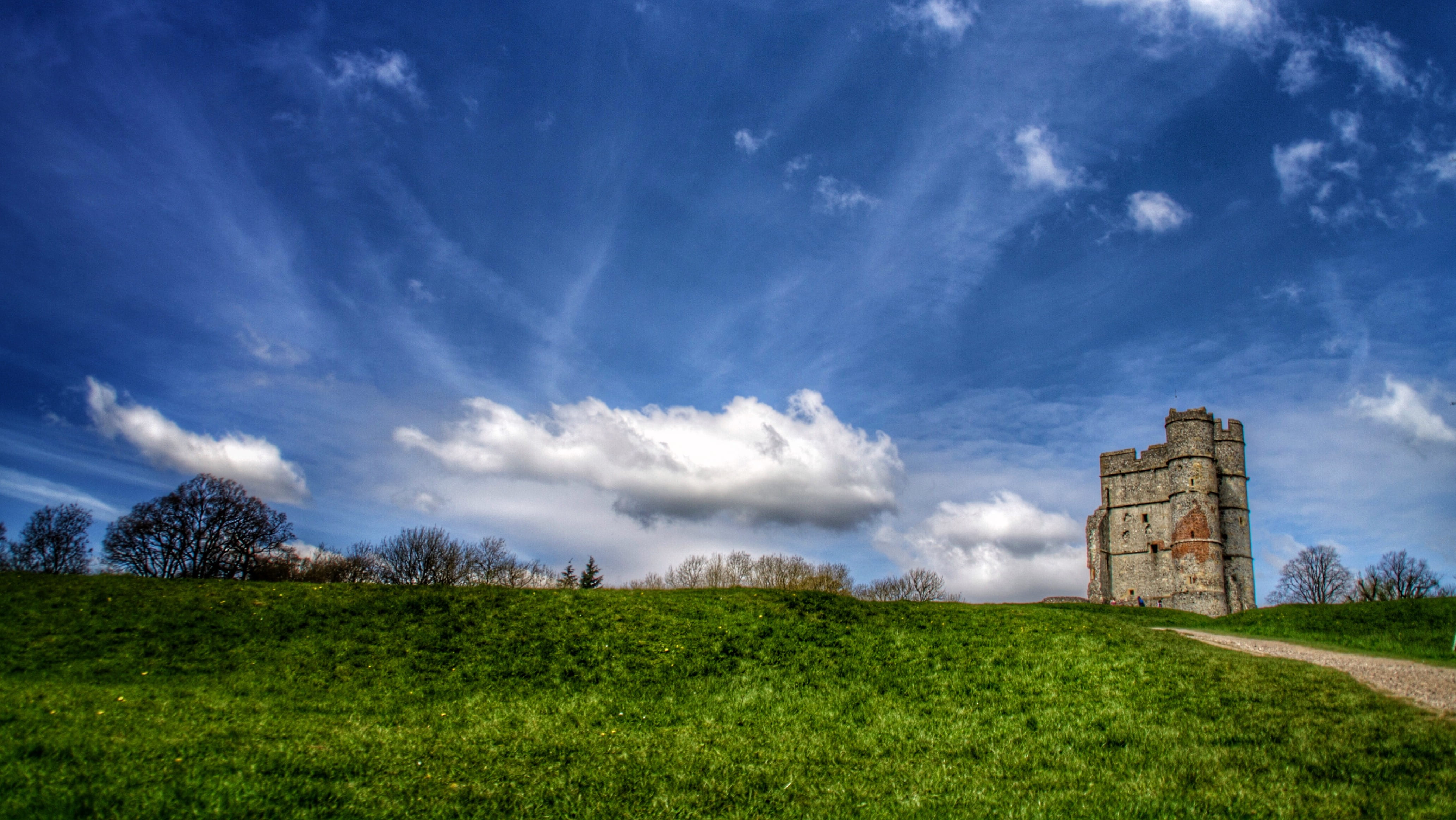landscape, sky, castle, cloud - sky, grass, plant, architecture