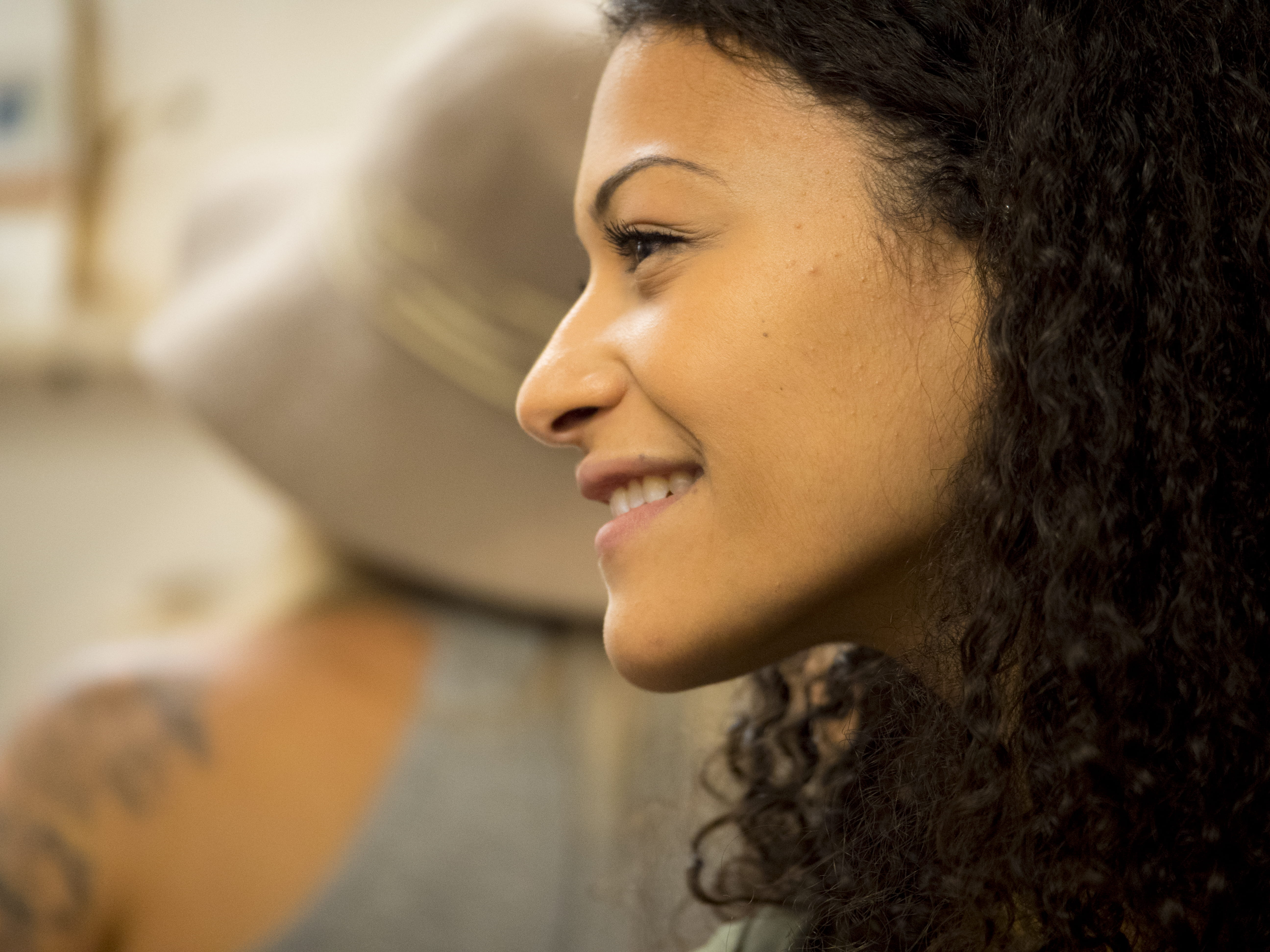 woman smiling while facing left side, human, person, people, female